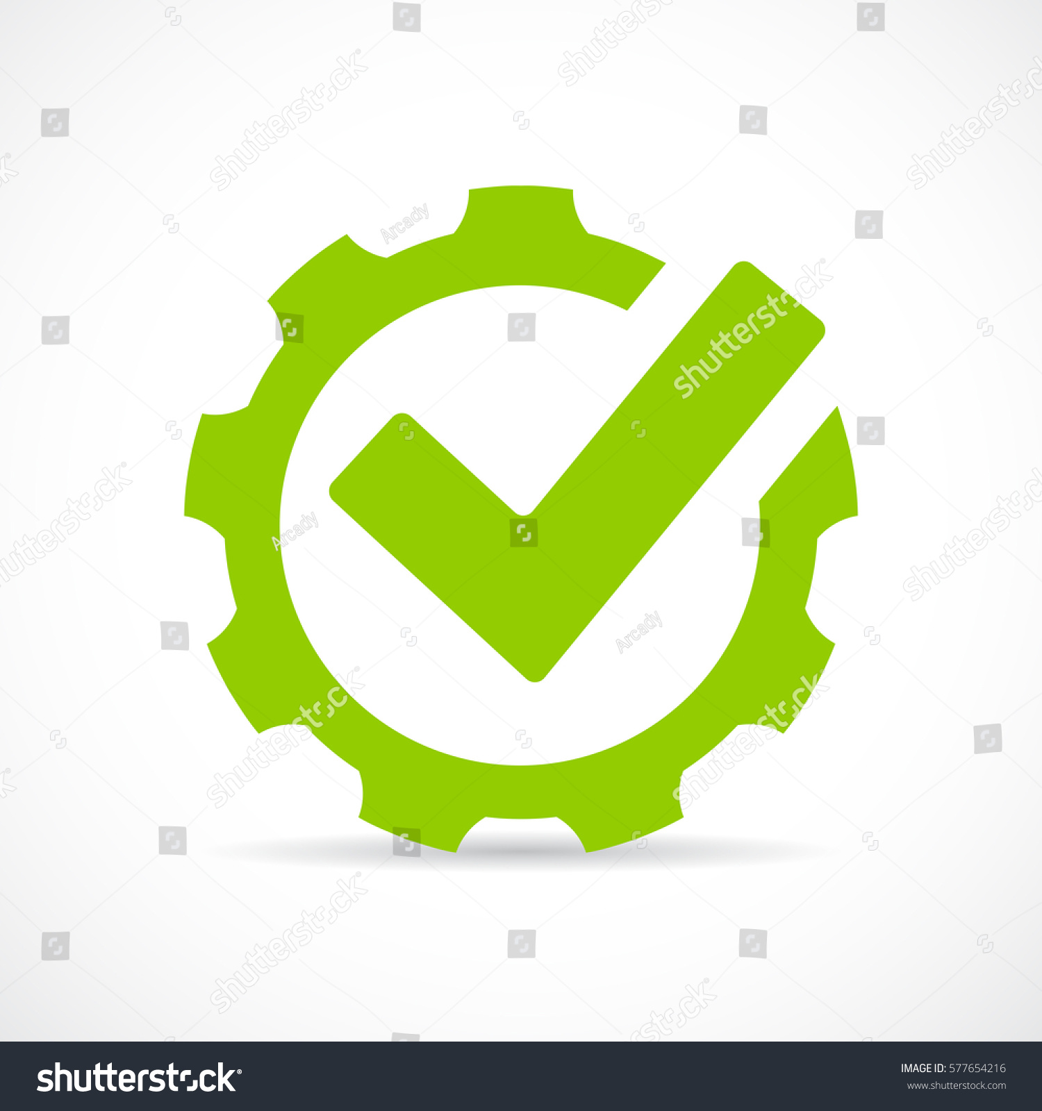 Abstract technical vector icon illustration on white background. Tick gear eps vector sign. #577654216
