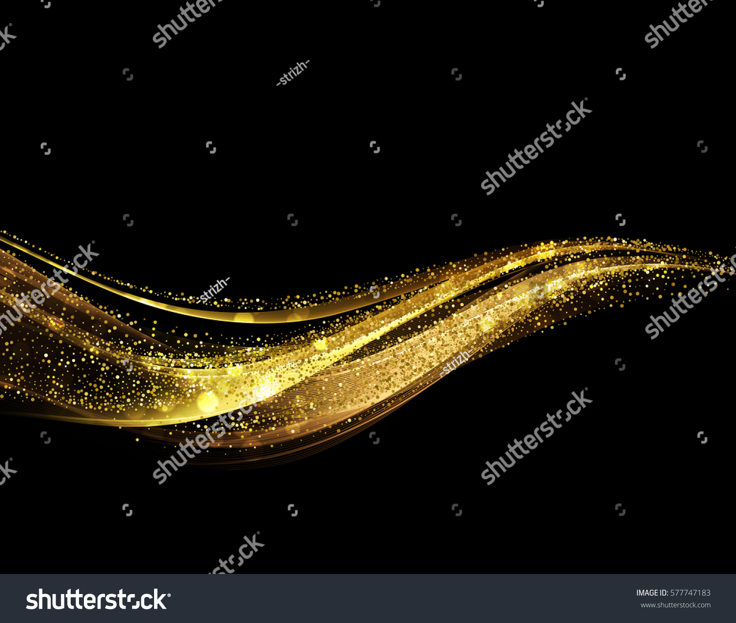 Vector Abstract shiny color gold wave design element with glitter effect on dark background. #577747183