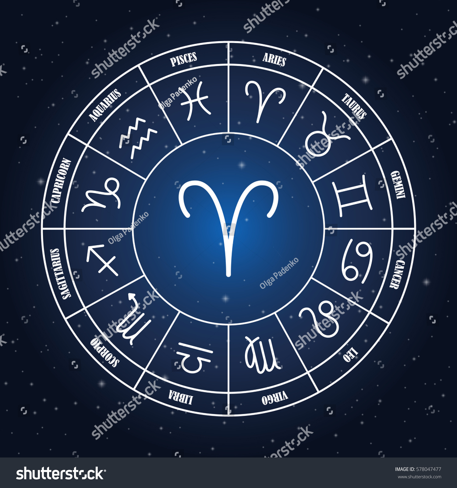 Aries astrology sing in zodiac circle on the - Royalty Free Stock ...