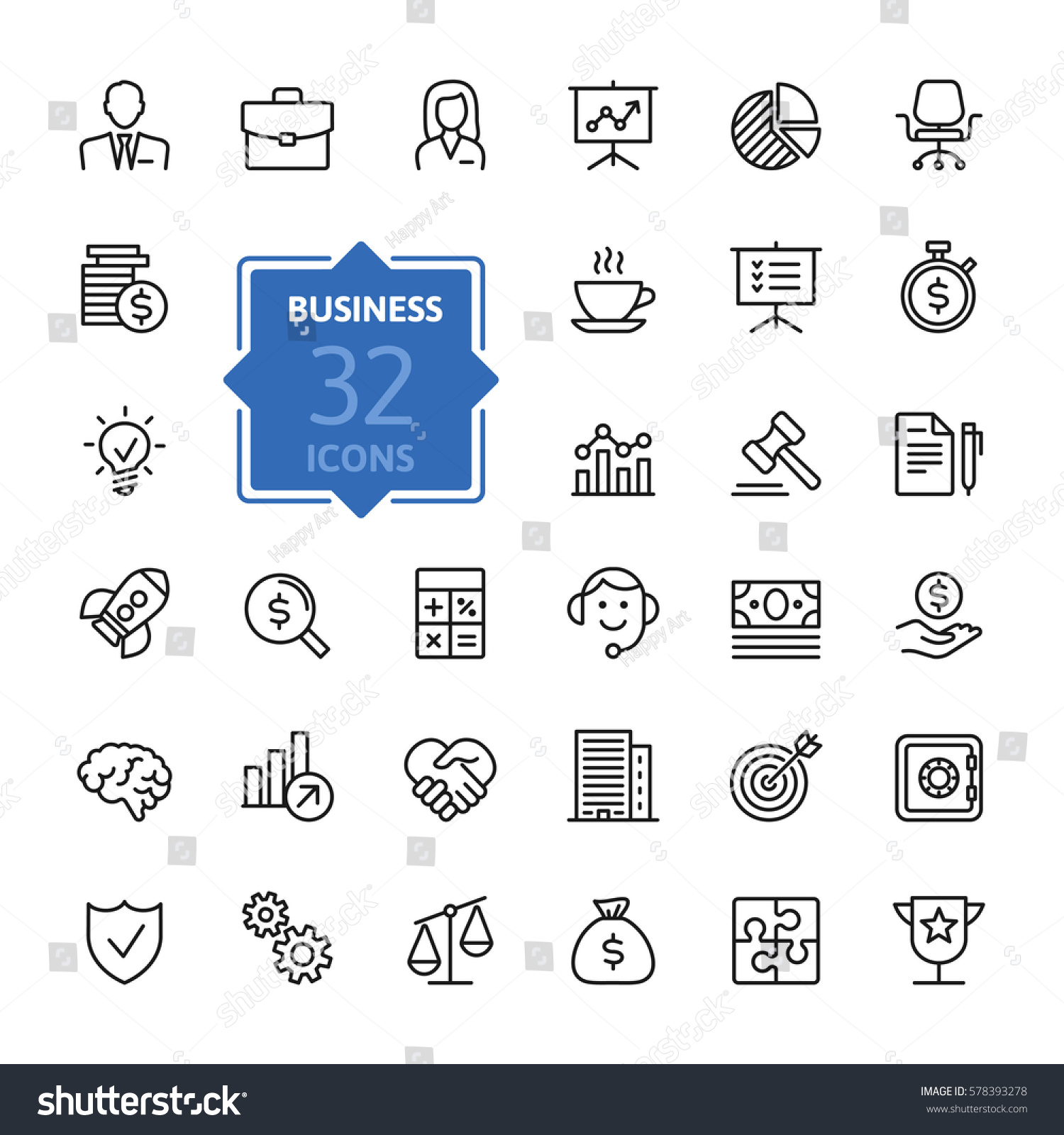 Business and finance web icon set - outline icon collection, vector #578393278