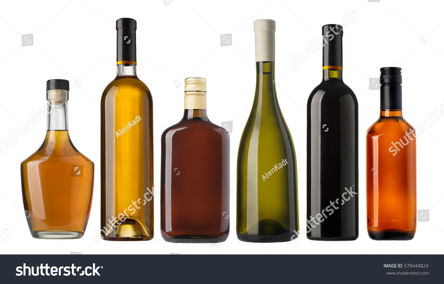 Set of wine and brandy bottles. isolated on white background #578444824