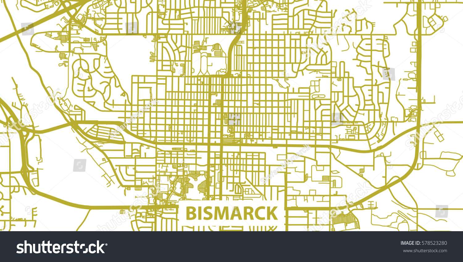 Detailed Vector Map Of Bismarck In Gold With Royalty Free Stock