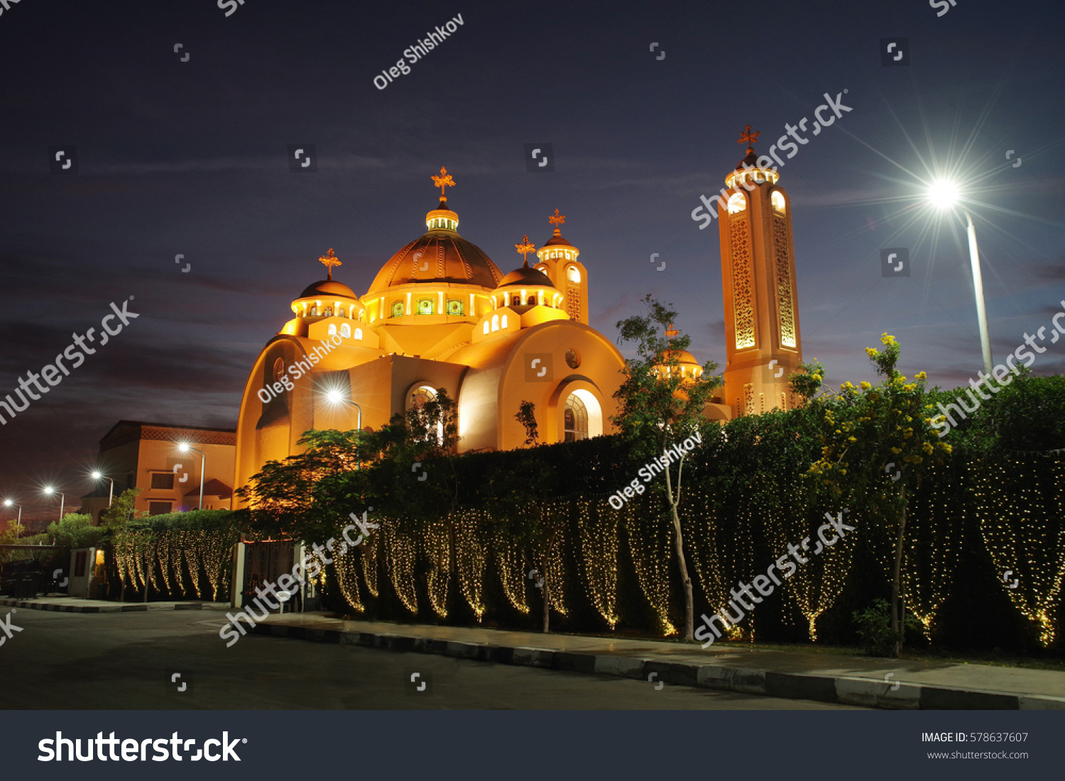 night landscape of Coptic Church, Sharm El Sheikh #578637607