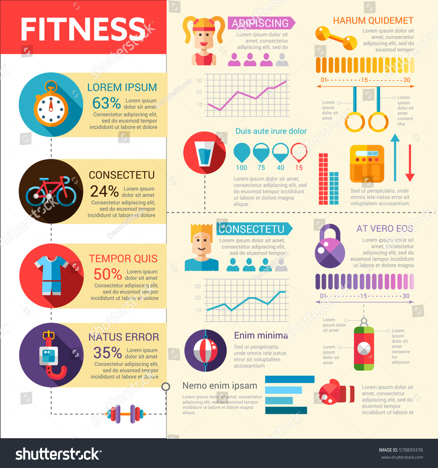 Fitness - Vector Modern Infographic Flat Design - Royalty Free Stock 