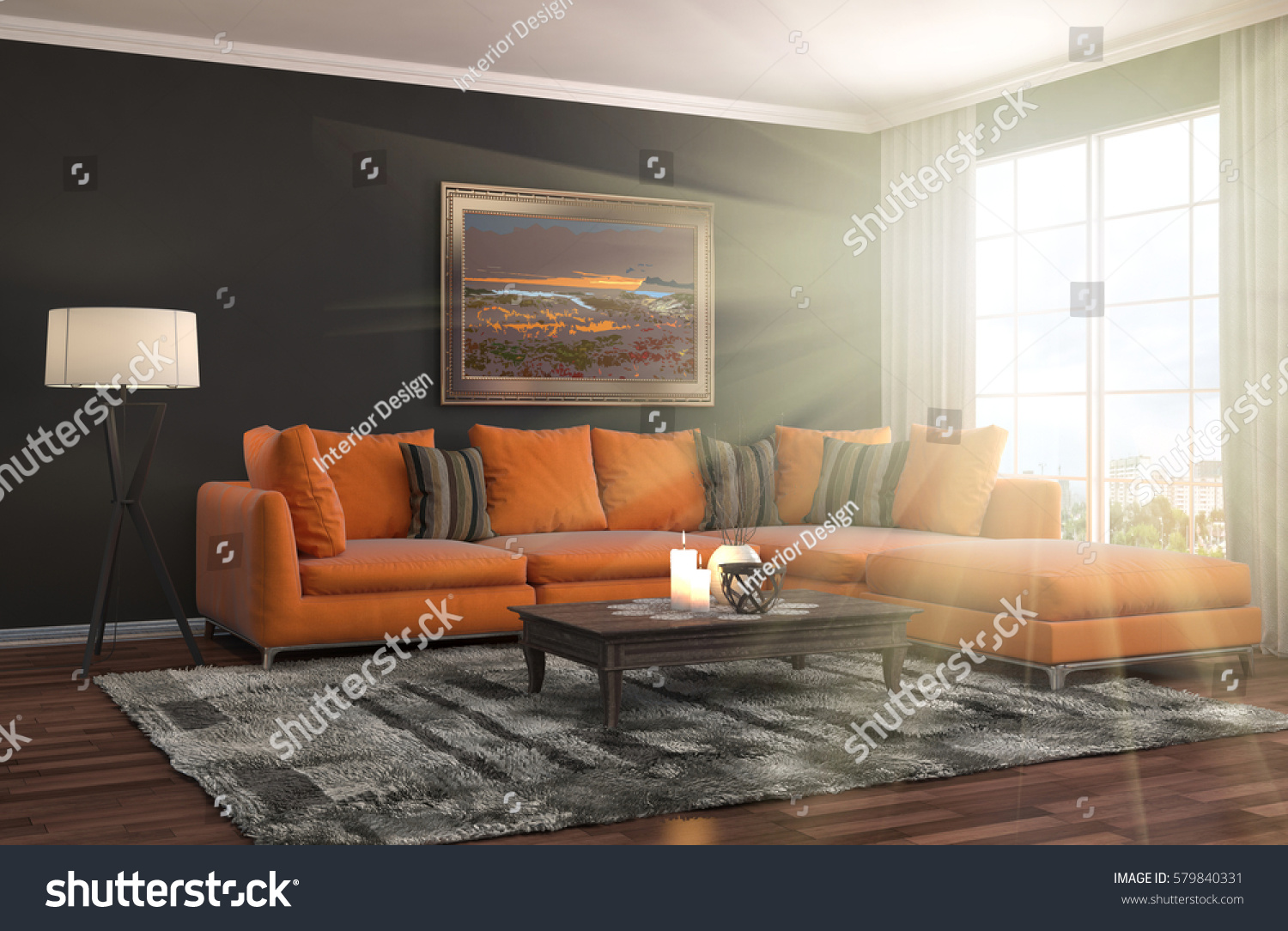 interior with sofa. 3d illustration #579840331