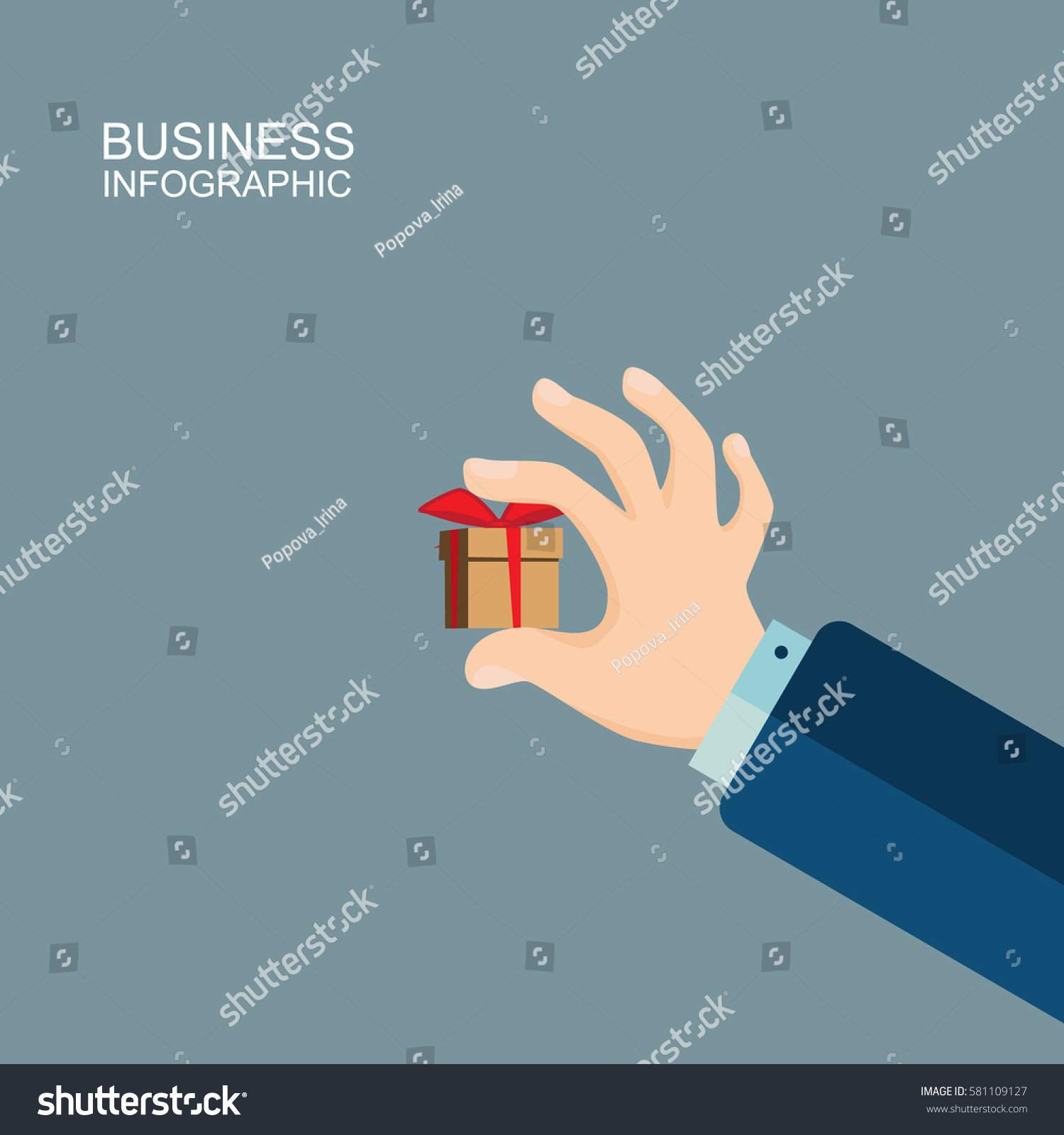 Human hand holding a small gift. Illustration in a flat design style. business finance concept for presentations, brochures, website, etc. #581109127