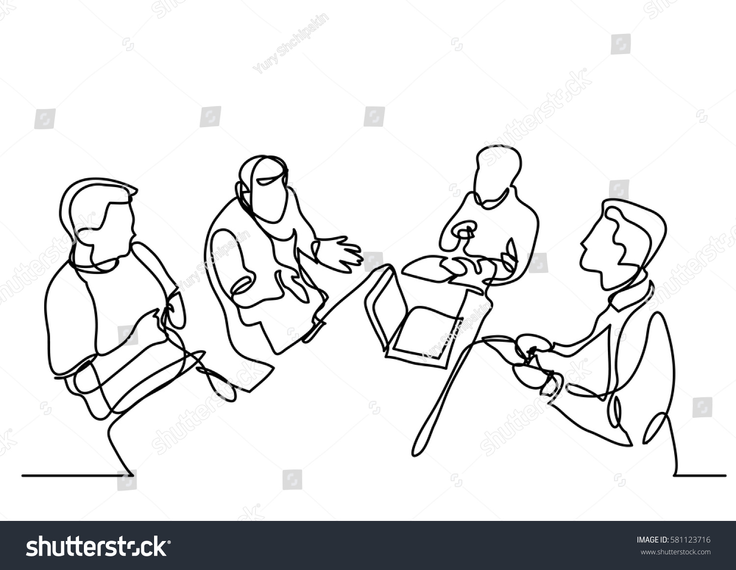 continuous line drawing of team discussion - Royalty Free Stock Vector ...