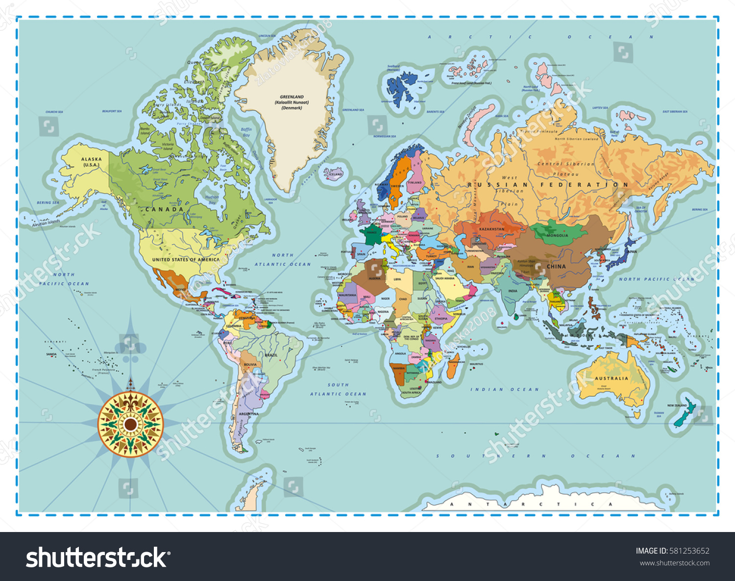 Highly detailed political world map with - Royalty Free Stock Vector ...