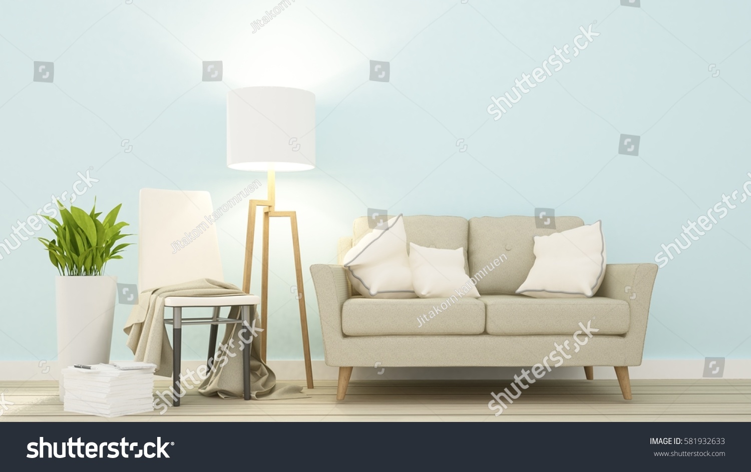  Relax space in apartment  - 3D Rendering  #581932633