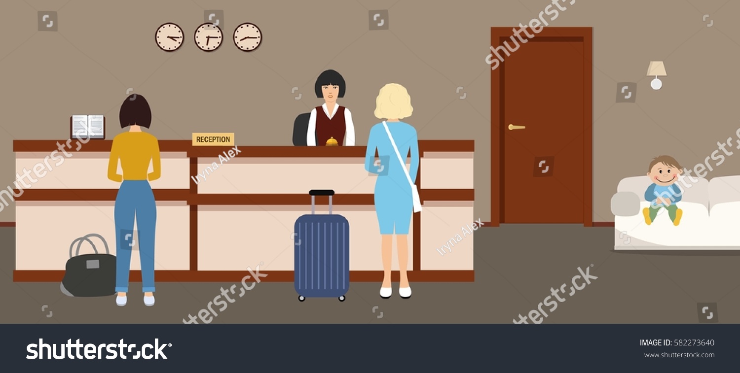 Hotel Reception Young Woman Receptionist Stands Royalty Free Stock Vector 582273640 1383