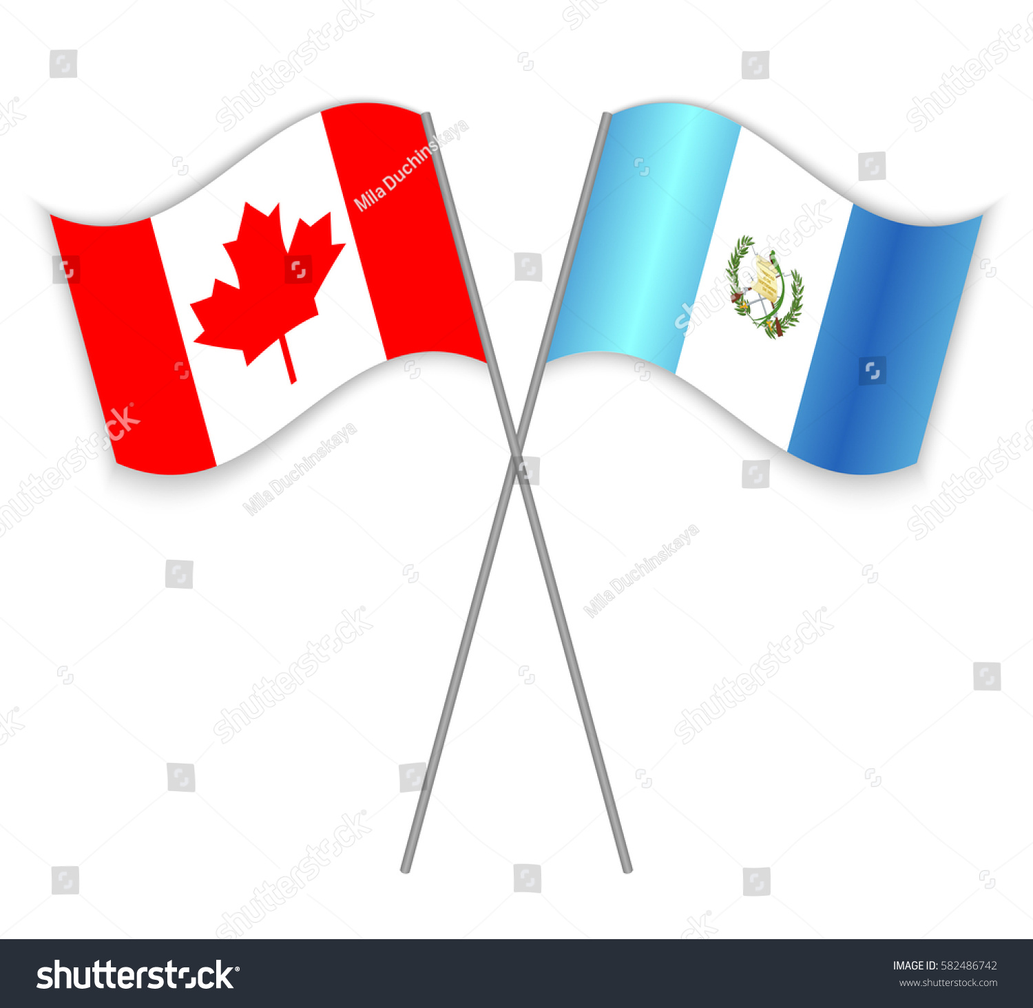 Canadian and Guatemalan crossed flags. Canada Royalty Free Stock