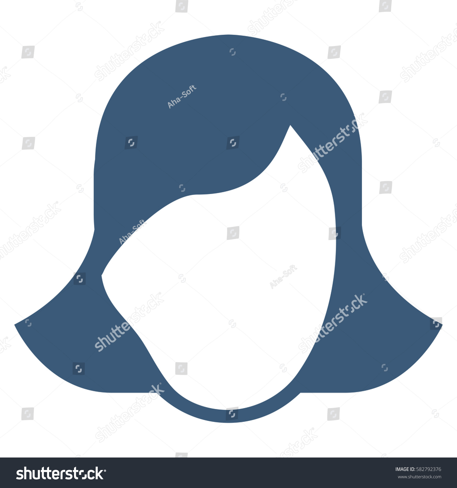 Lady Face Template glyph icon. Flat blue symbol. Pictogram is isolated on a white background. Designed for web and software interfaces. #582792376