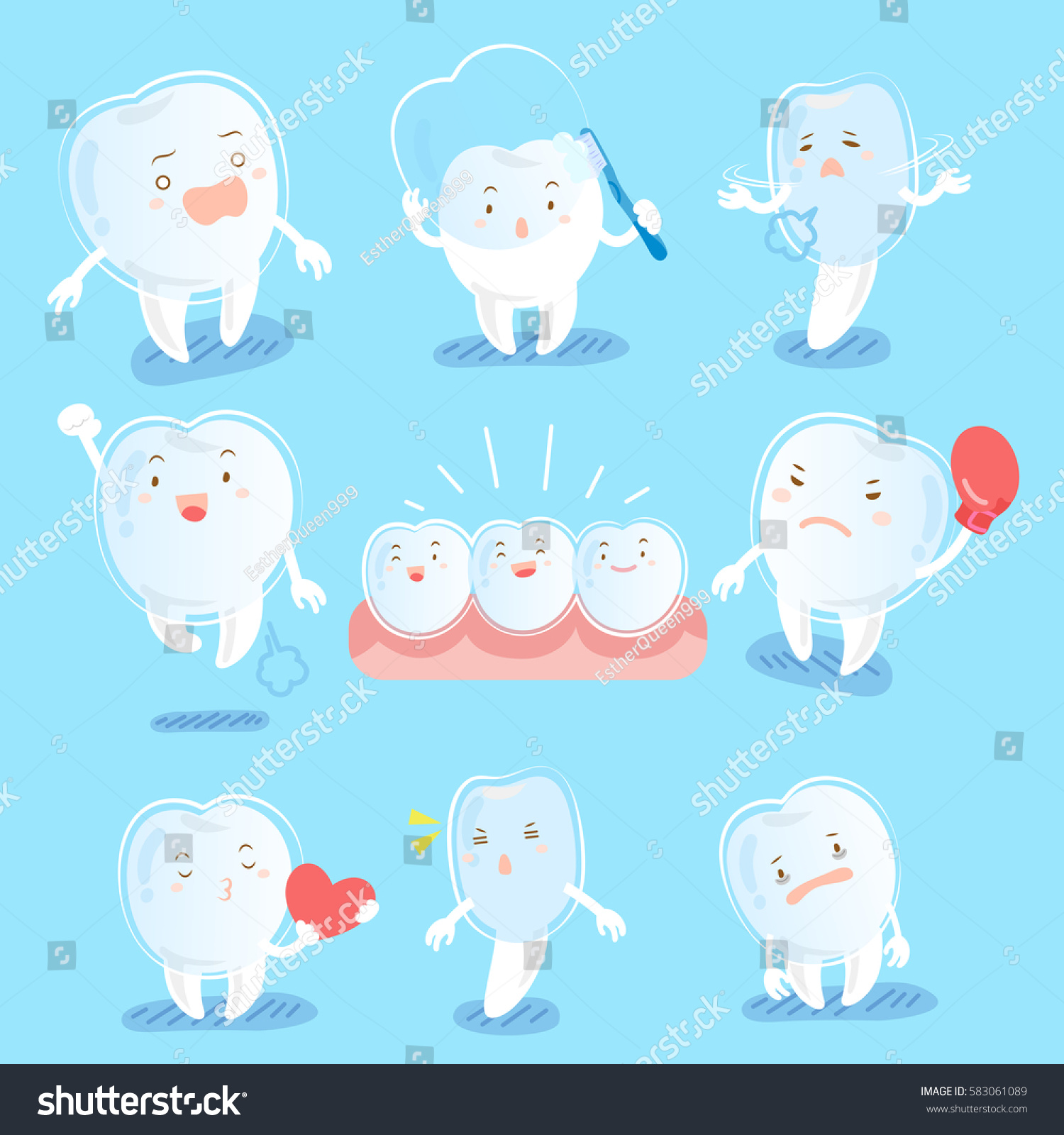 cute cartoon tooth wear brace do different - Royalty Free Stock Vector ...