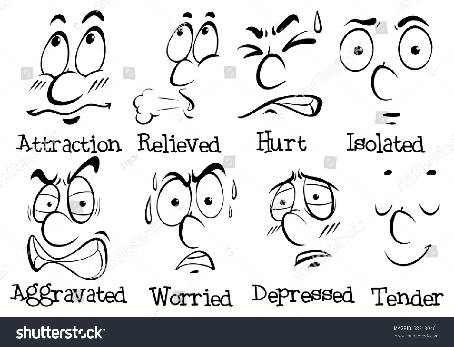 different-facial-expressions-with-words-royalty-free-stock-vector