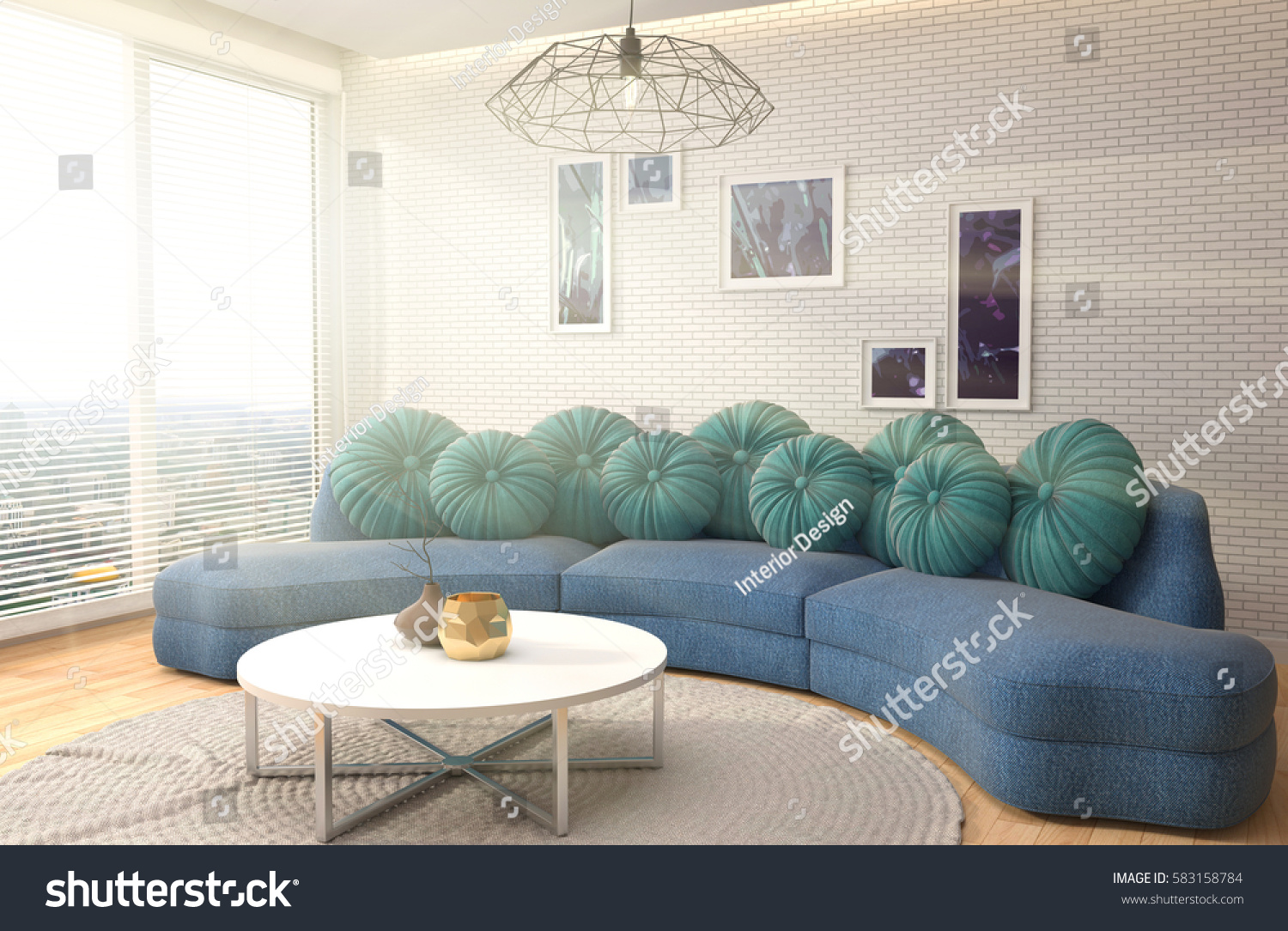 interior with sofa. 3d illustration #583158784