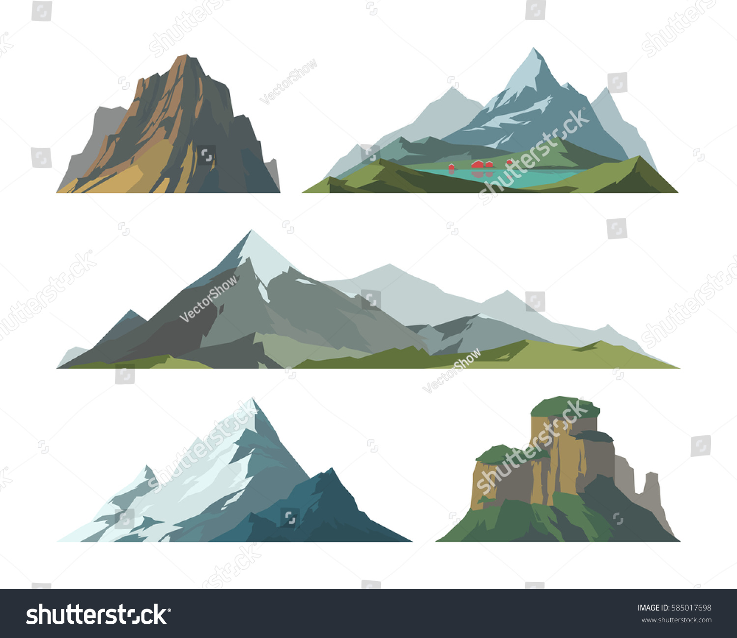 Mountain vector illustration landscape mature silhouette element outdoor icon snow ice tops and decorative isolated camping travel climbing or hiking mountainous geology