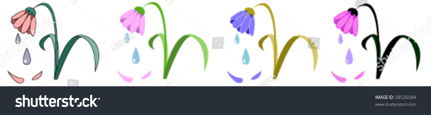 Four crying flowers isolated on white background #58526584