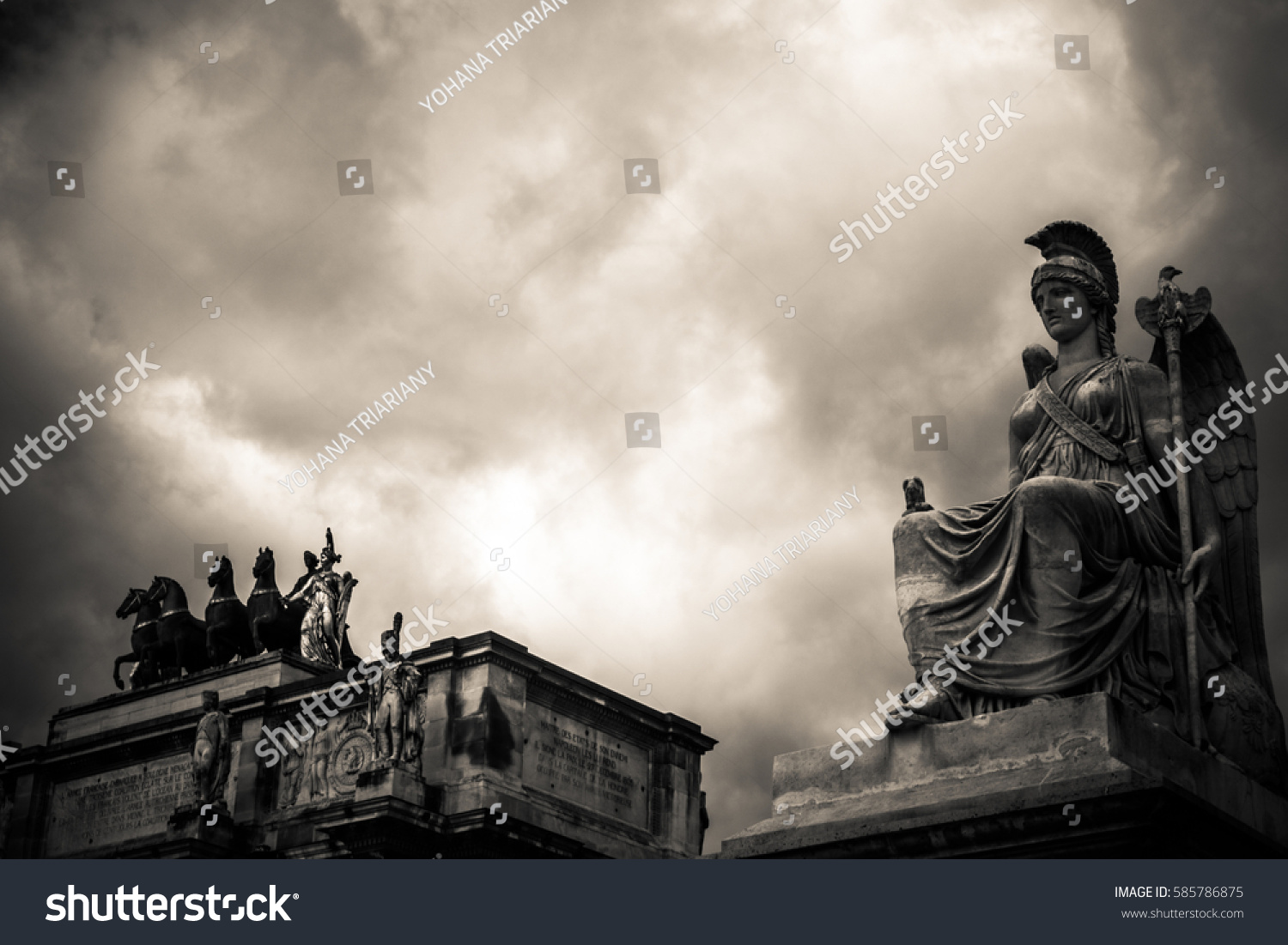 Statues of Greek mythology with cloudy sky background in sepia #585786875