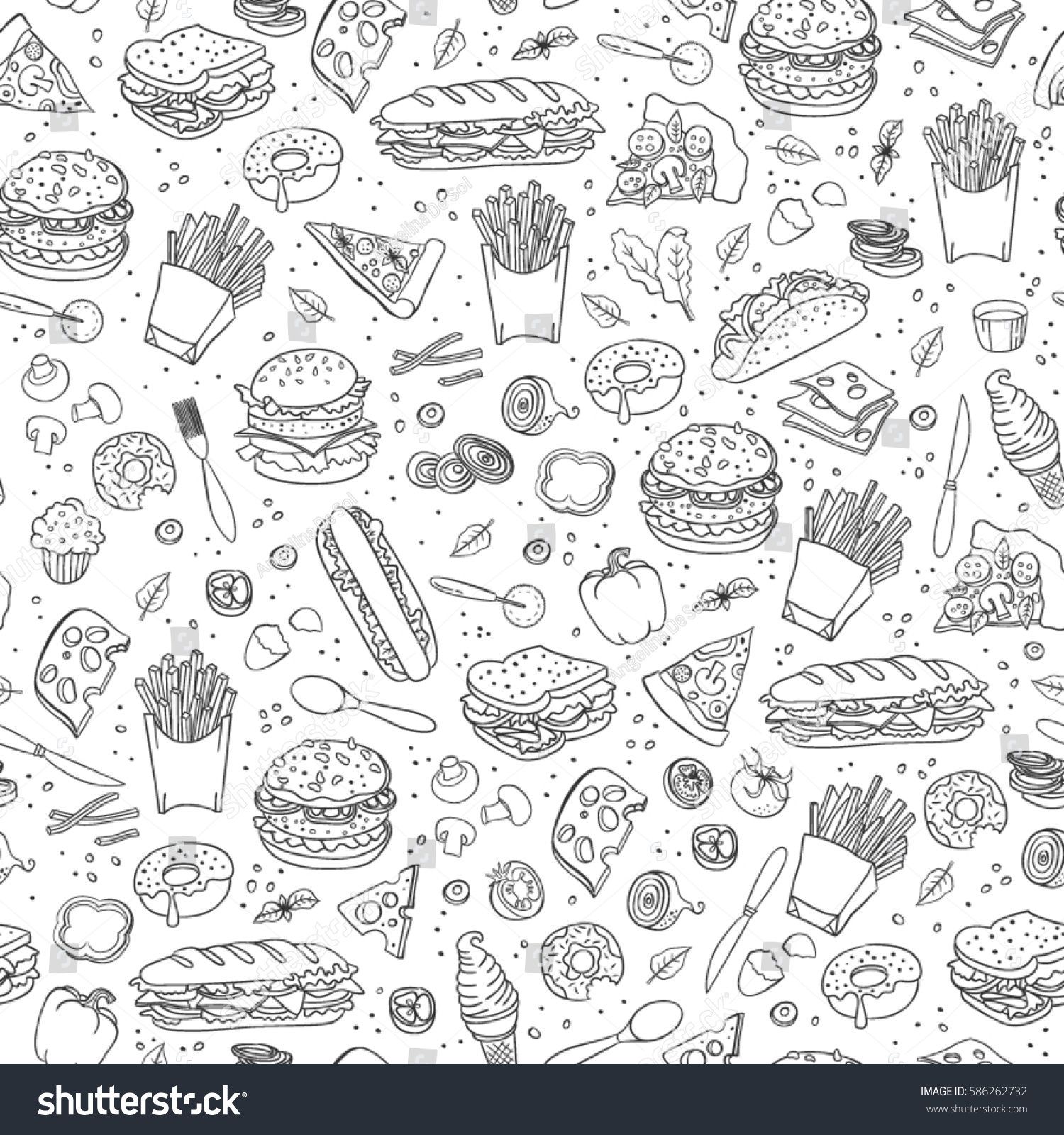 Fast food. Seamless background. Vector fast food pattern. #586262732