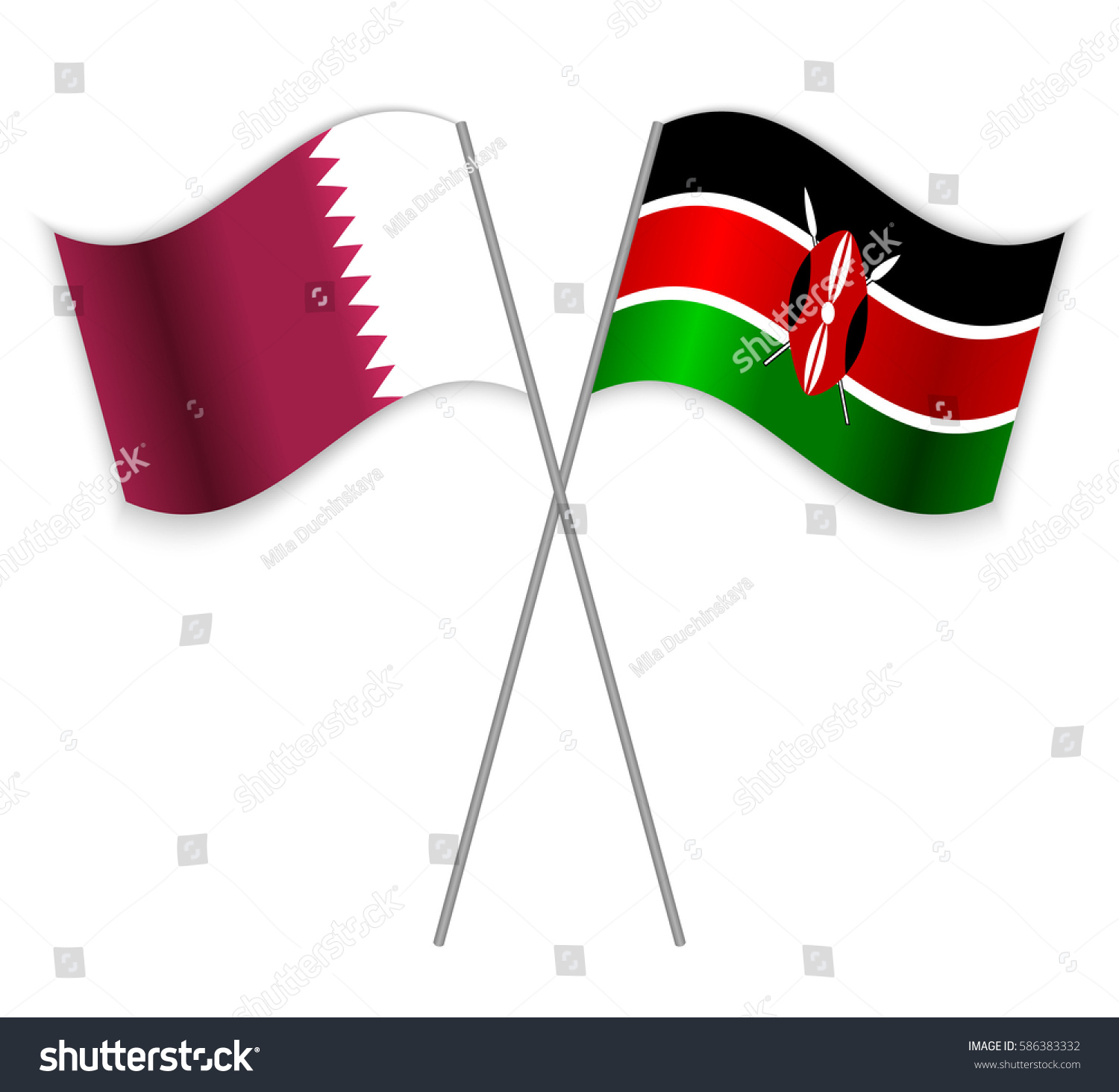 Qatari and Kenyan crossed flags. Qatar combined Royalty Free Stock