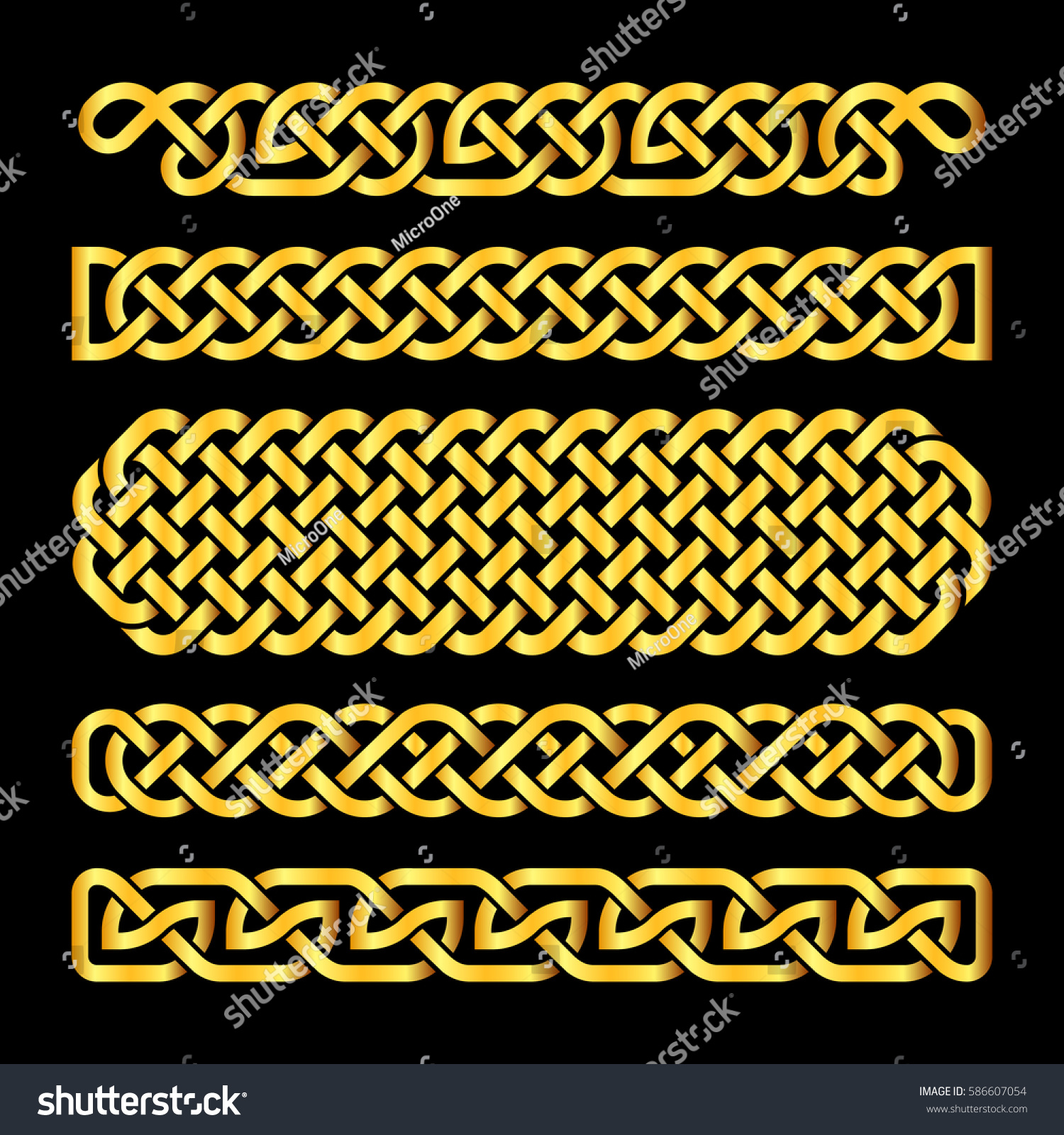 Golden celtic knots vector borders set #586607054