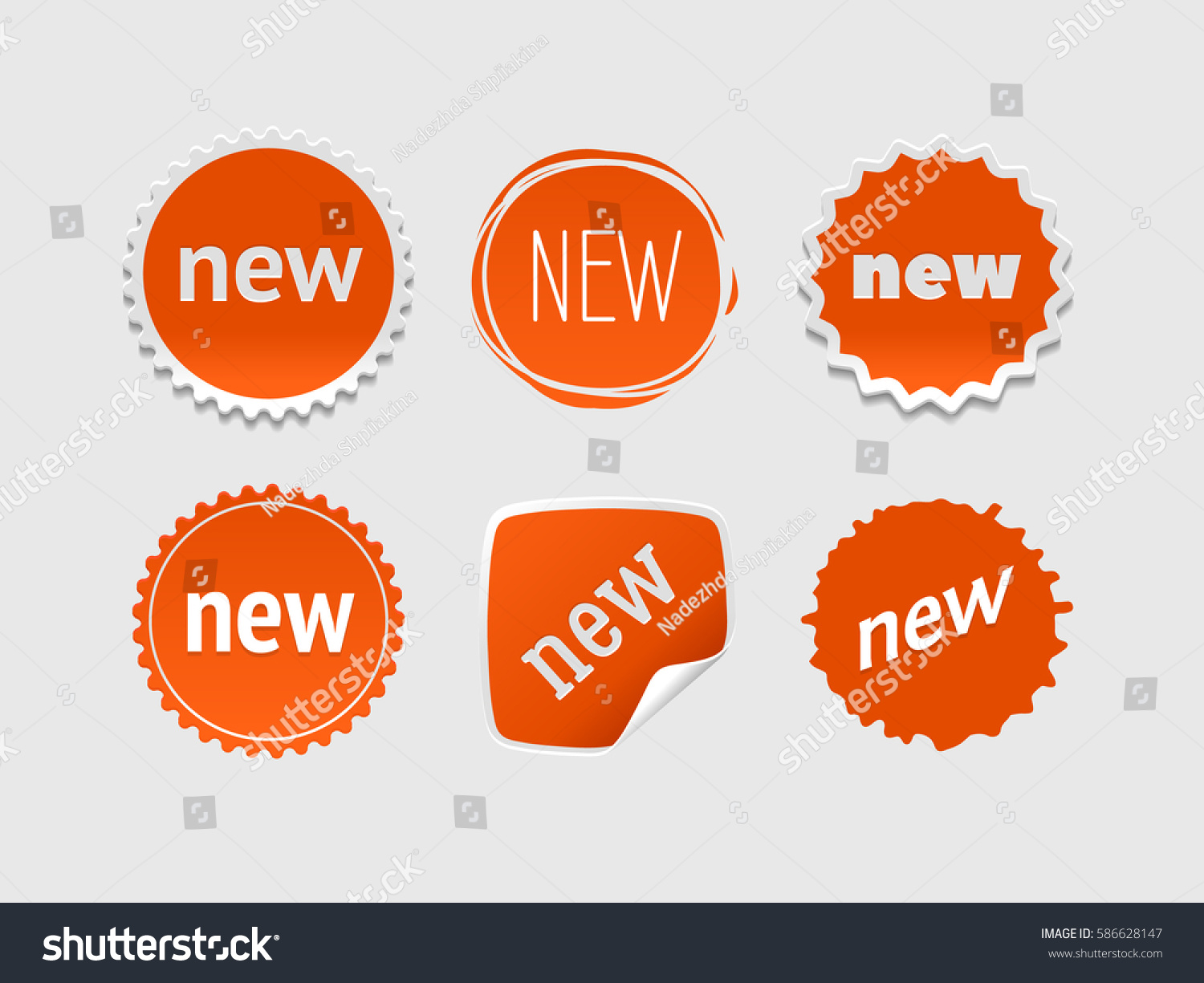 New sticker set. Vector sale banner for web store. Product stickers with offer. Promotional corner located element. Color splash label, tag, badge, icon with text. Accent promotion flyer, frame design #586628147