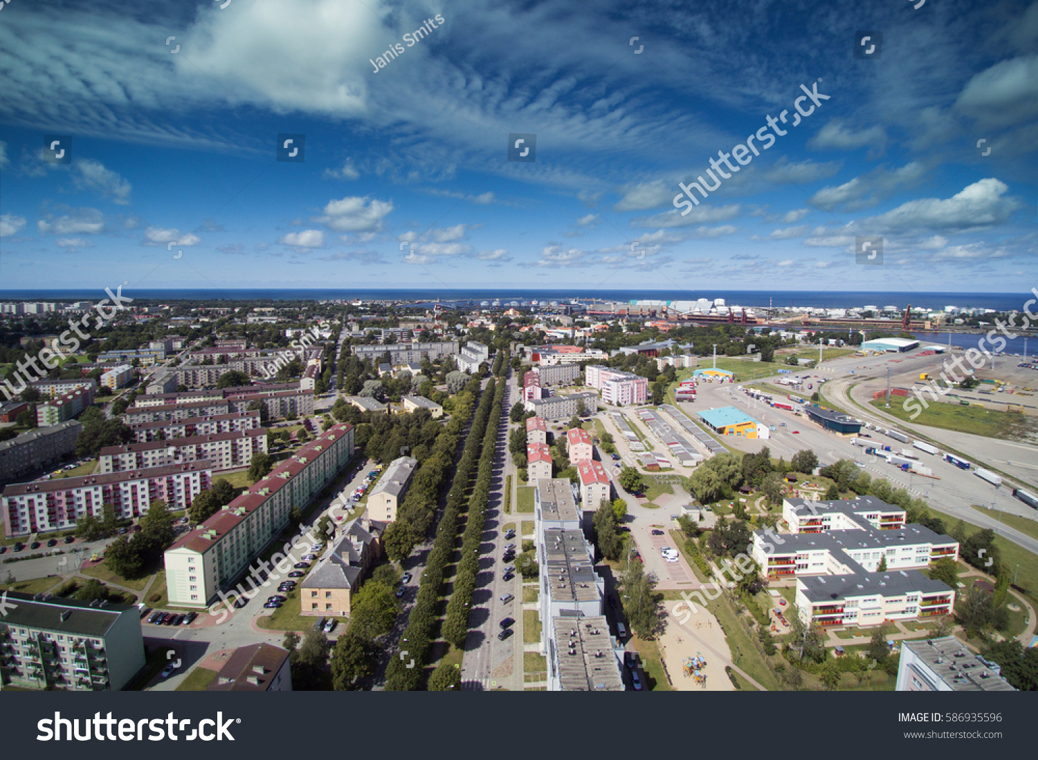 Aerial view of Ventspils city, Latvia. #586935596