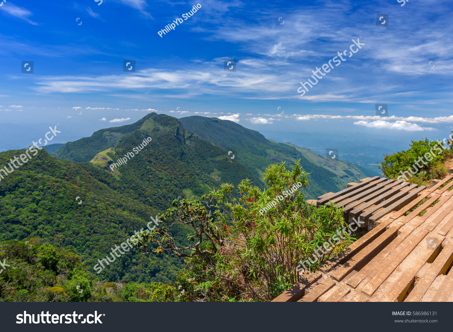 Wonderful and Beautiful landscape of World's End within the Horton Plains National Park in Sri Lanka #586986131
