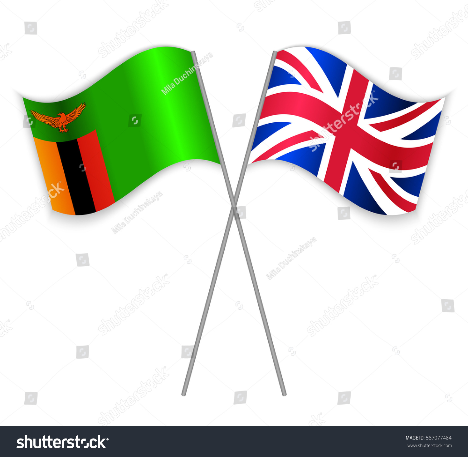 Zambian And British Crossed Flags. Zambia - Royalty Free Stock Vector 