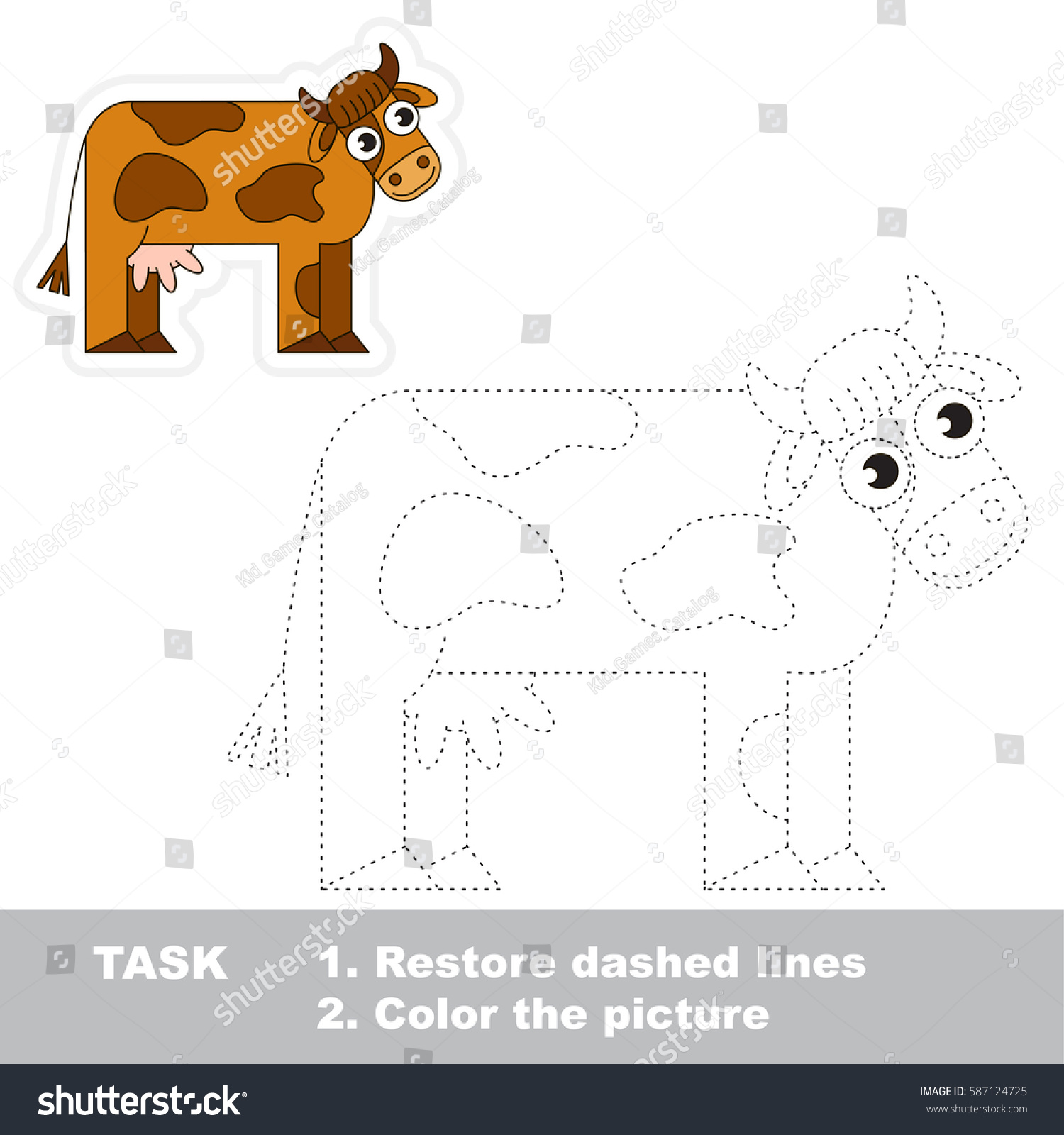 Brown Cow. Dot to dot educational game for kids. - Royalty Free Stock ...