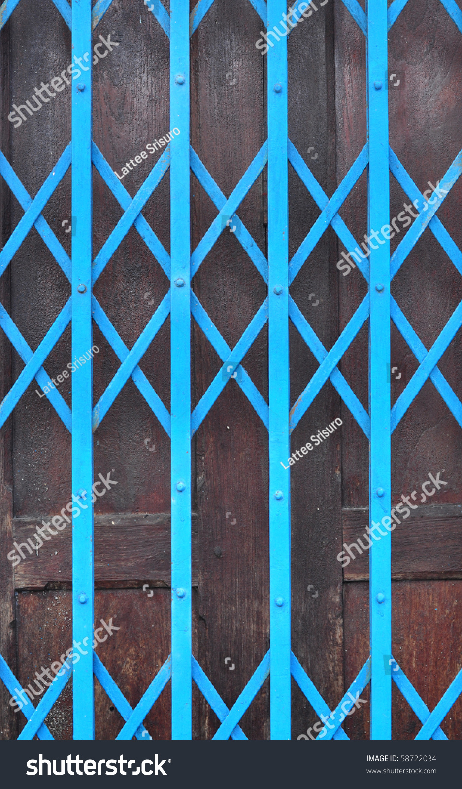 Blue Gate Sliding Door Row House S Stock Photo 58722034