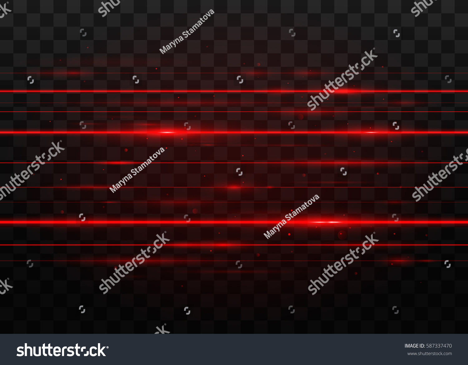 Abstract red laser beams. Isolated on transparent black background. Vector illustration, eps 10. #587337470