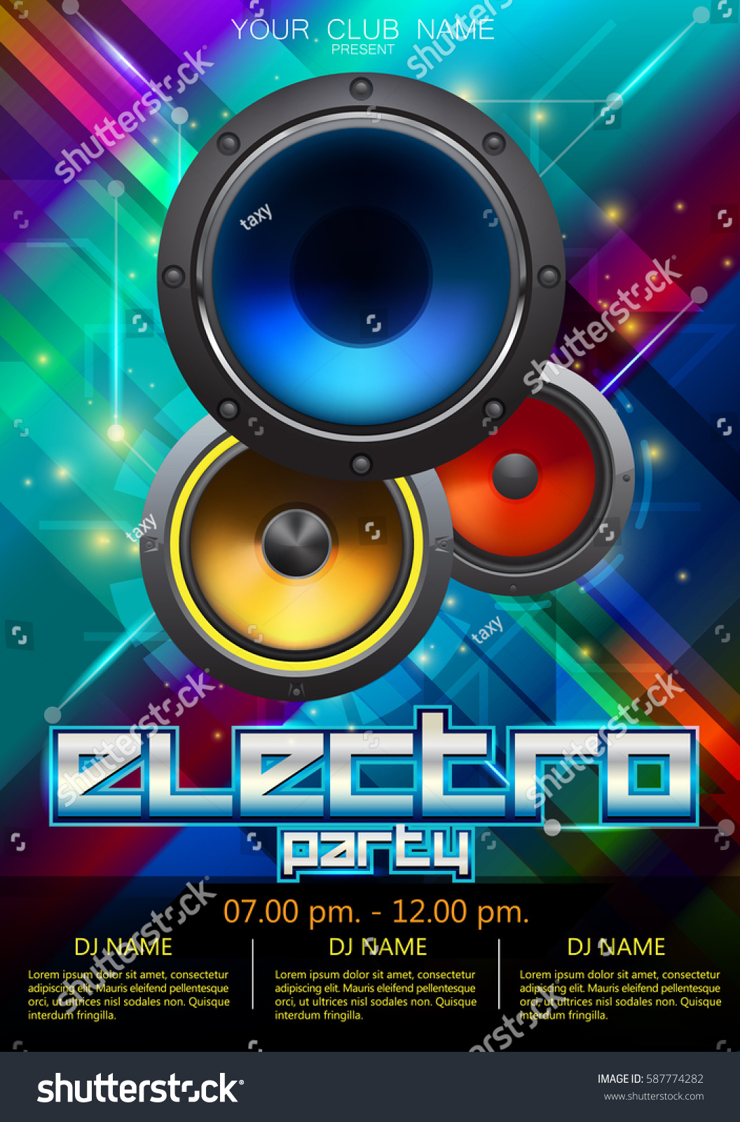 electro party speakers poster layout illustrator vector #587774282