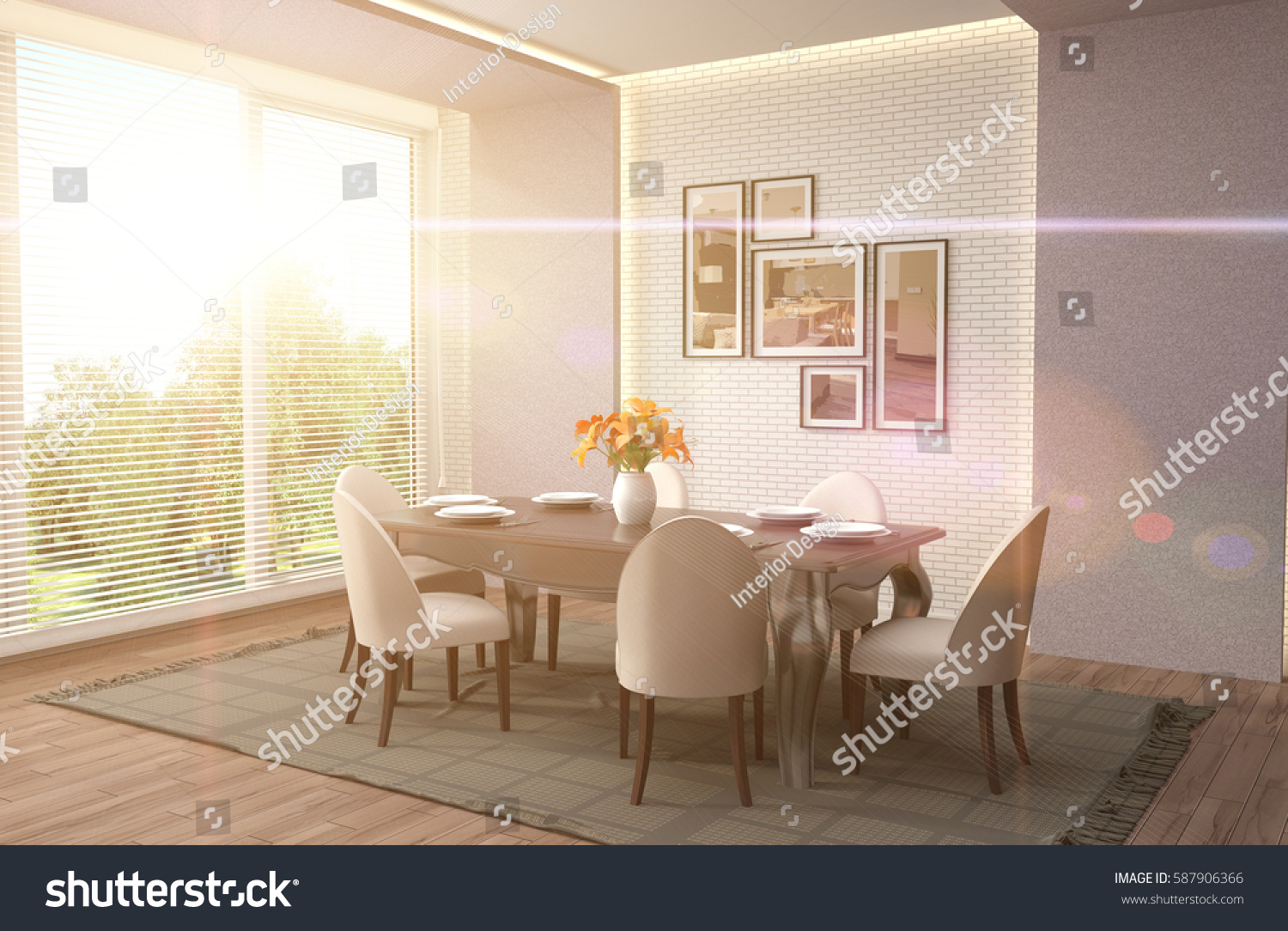 Interior dining area. 3d illustration #587906366