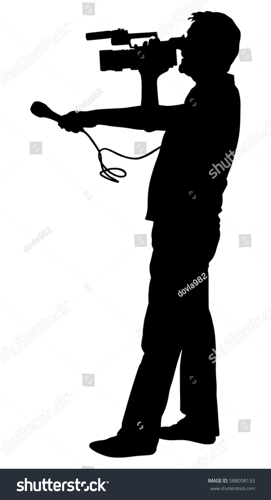 Cameraman Journalist Reporter With Microphone Royalty Free Stock Vector 588058133