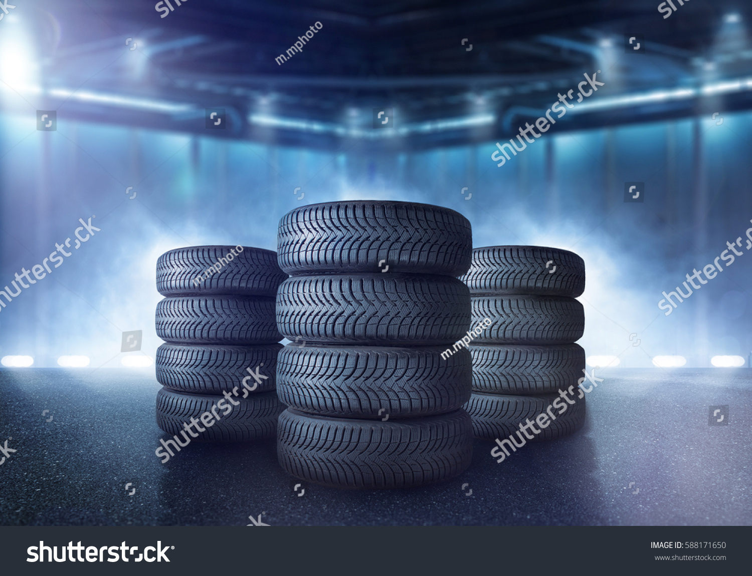 Tires are stacked in a warehouse #588171650
