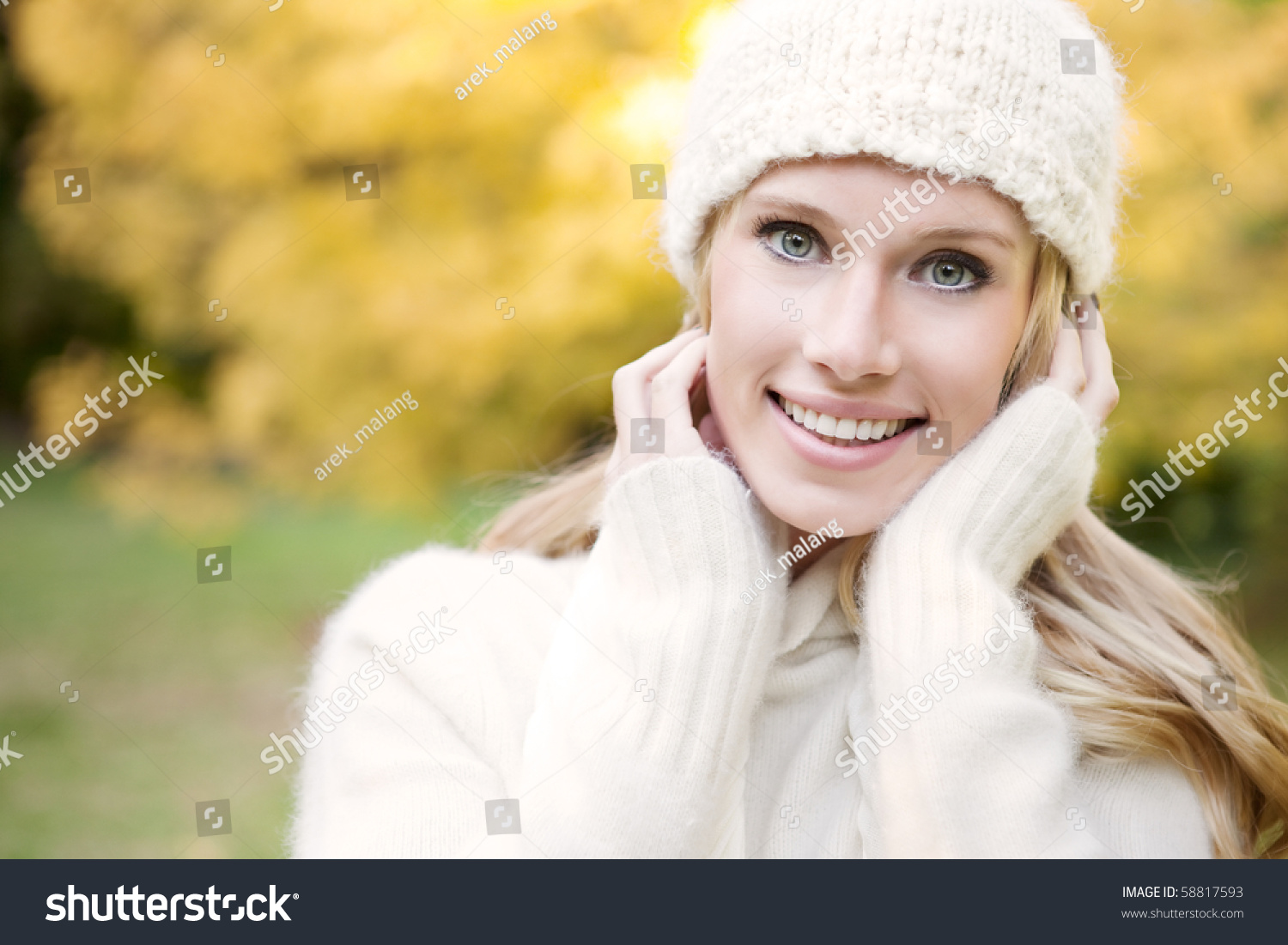 A portrait of a beautiful autumn woman outdoor #58817593