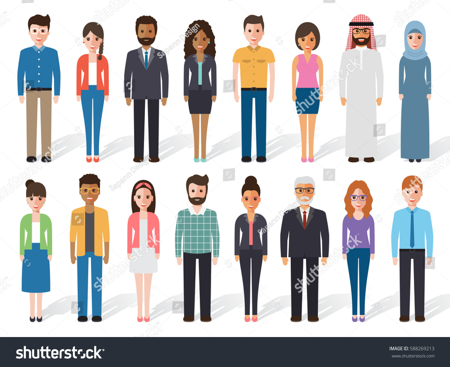 Group of working people diversity, diverse business men and business women standing on white background