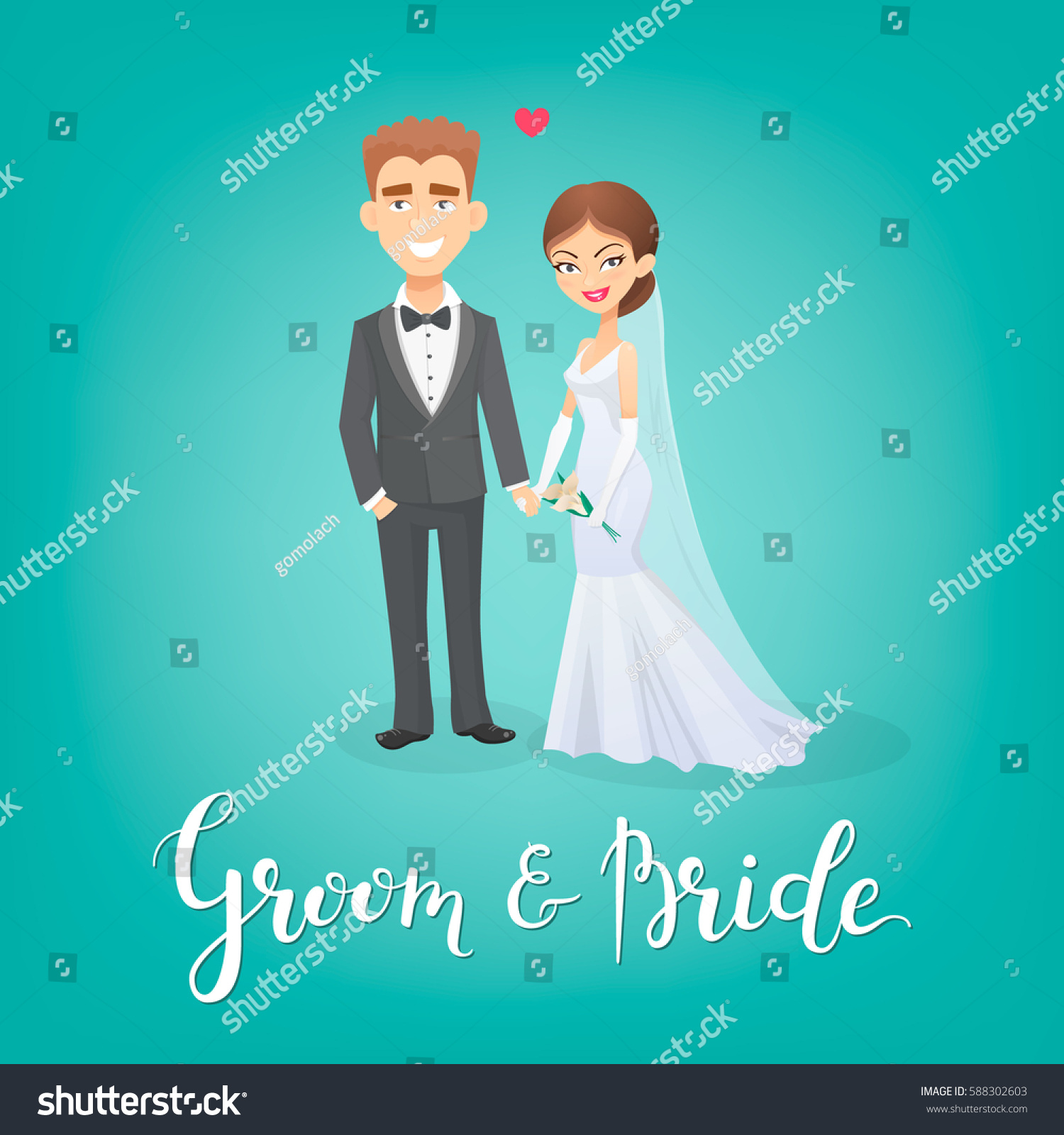 Vector Cartoon Bride And Groom Illustration Royalty Free Stock