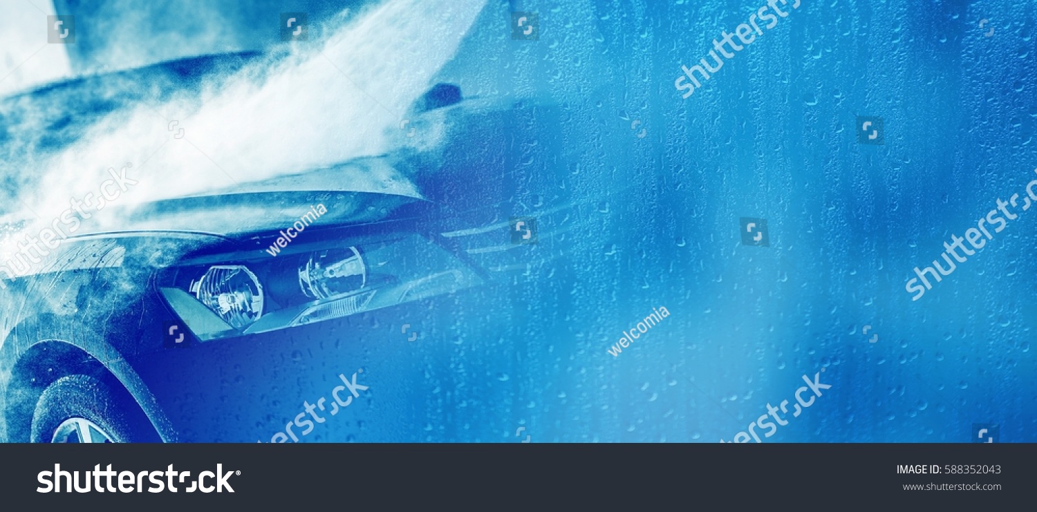 Car Wash Business Banner. Washing Car Backdrop with Copy Space. Blue Colors. #588352043