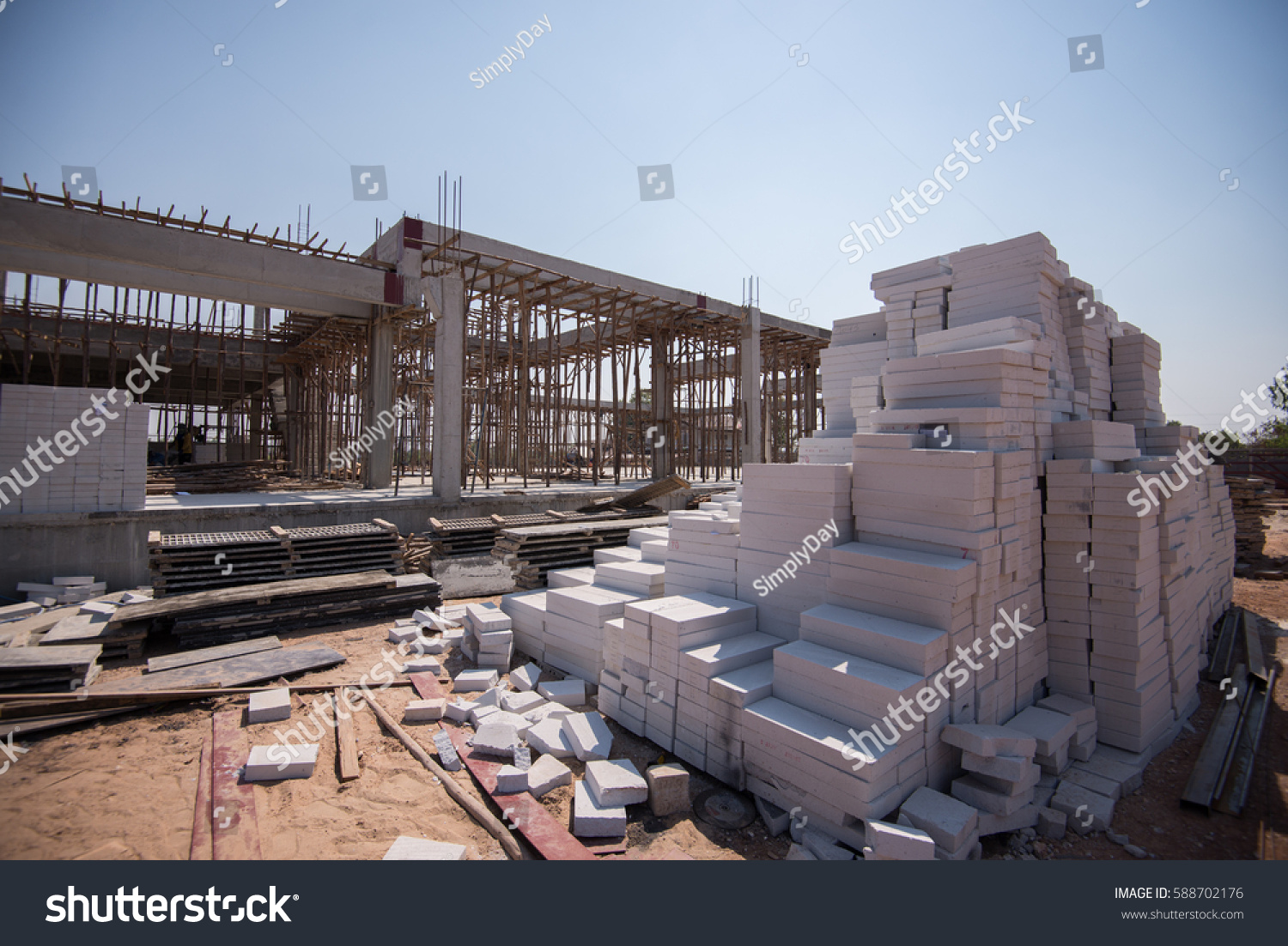 Brick for building in construction site. #588702176