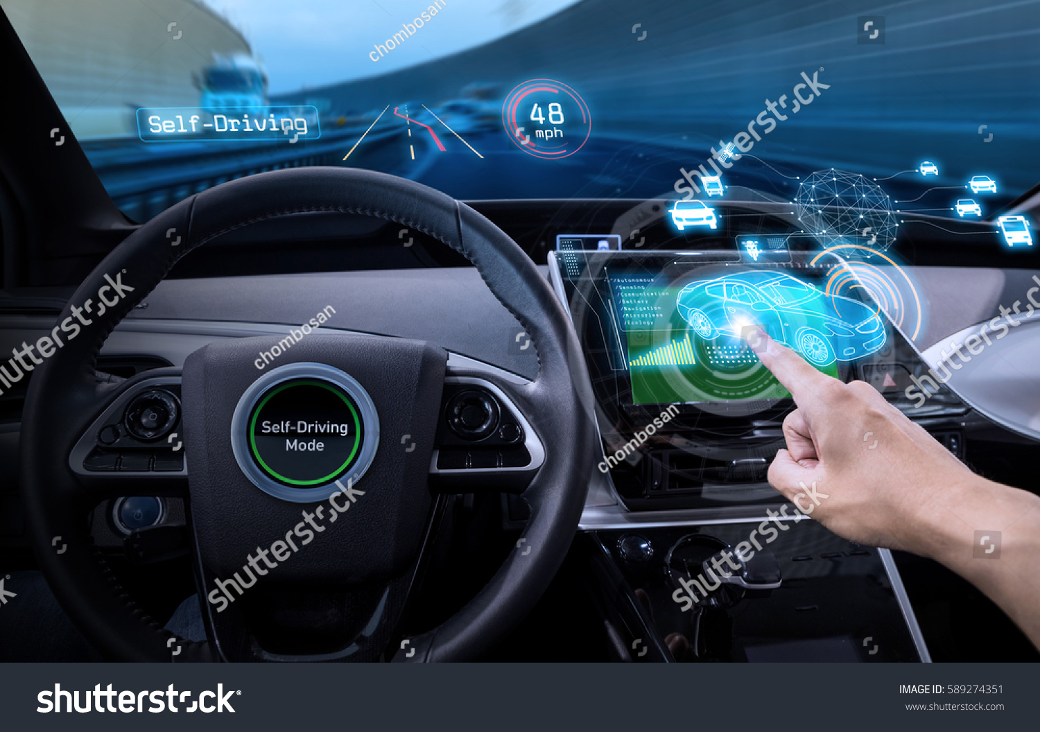 vehicle cockpit and screen, car electronics, automotive technology, autonomous car, abstract image visual #589274351