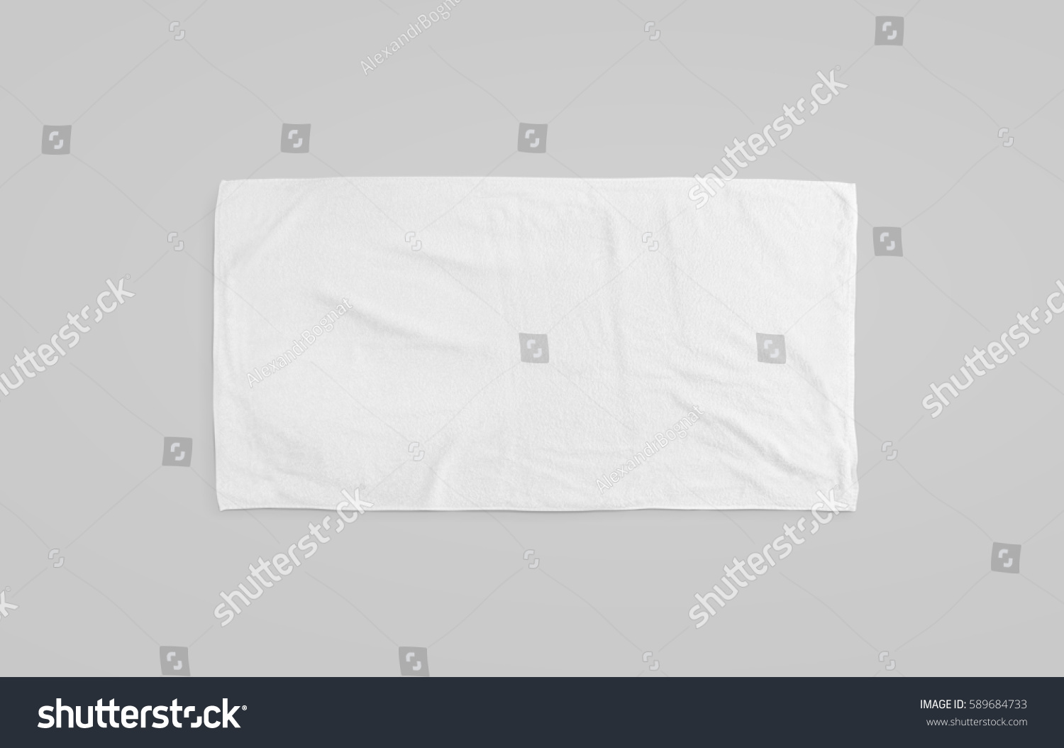 Black white soft beach towel mockup. Clear unfolded wiper mock up laying on the floor. Shaggy fur bath textured jack-towel top view. Domestic cloth kitchen overlay template ready for print.. #589684733
