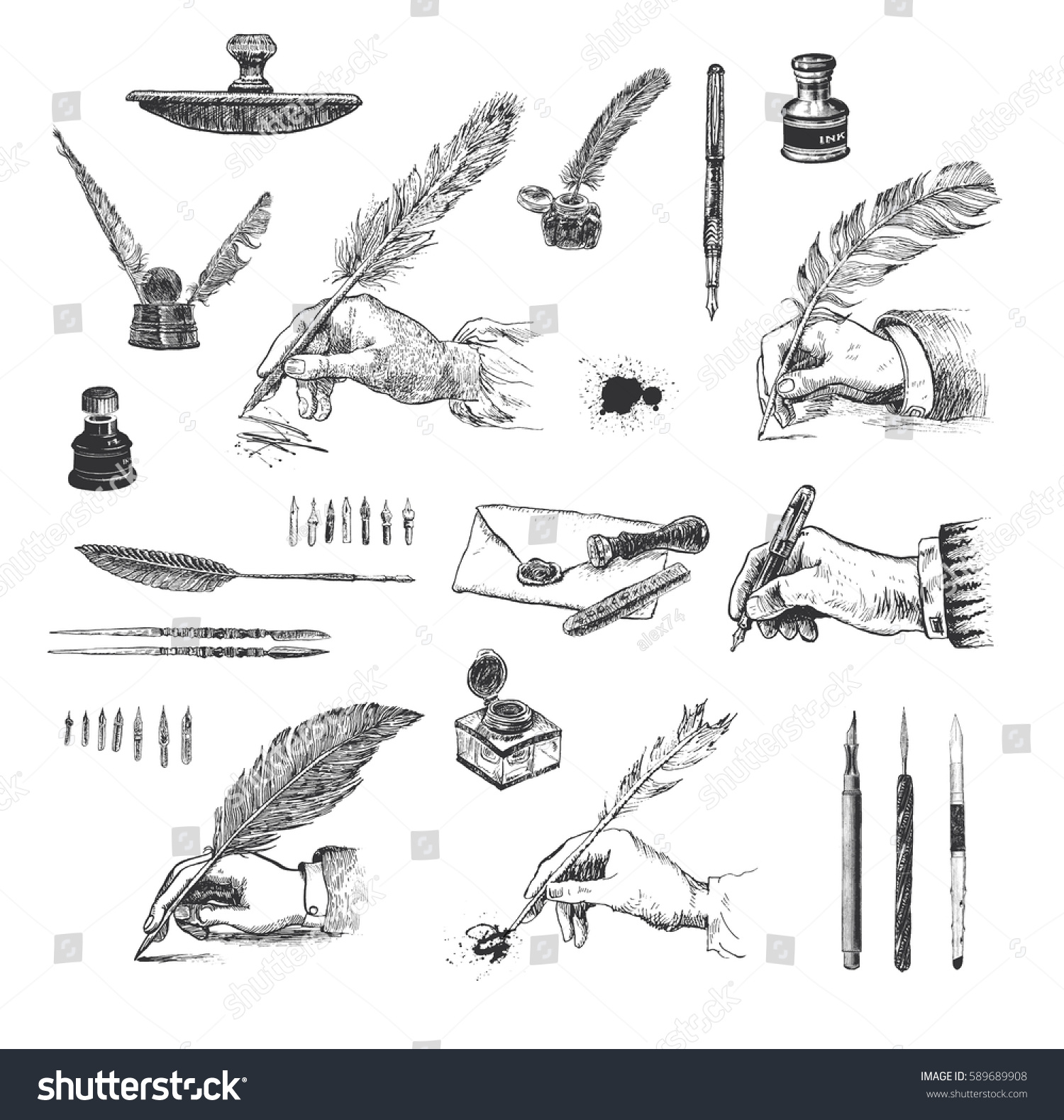 Vintage Hand drawn hands writing with a feather - Royalty Free Stock ...