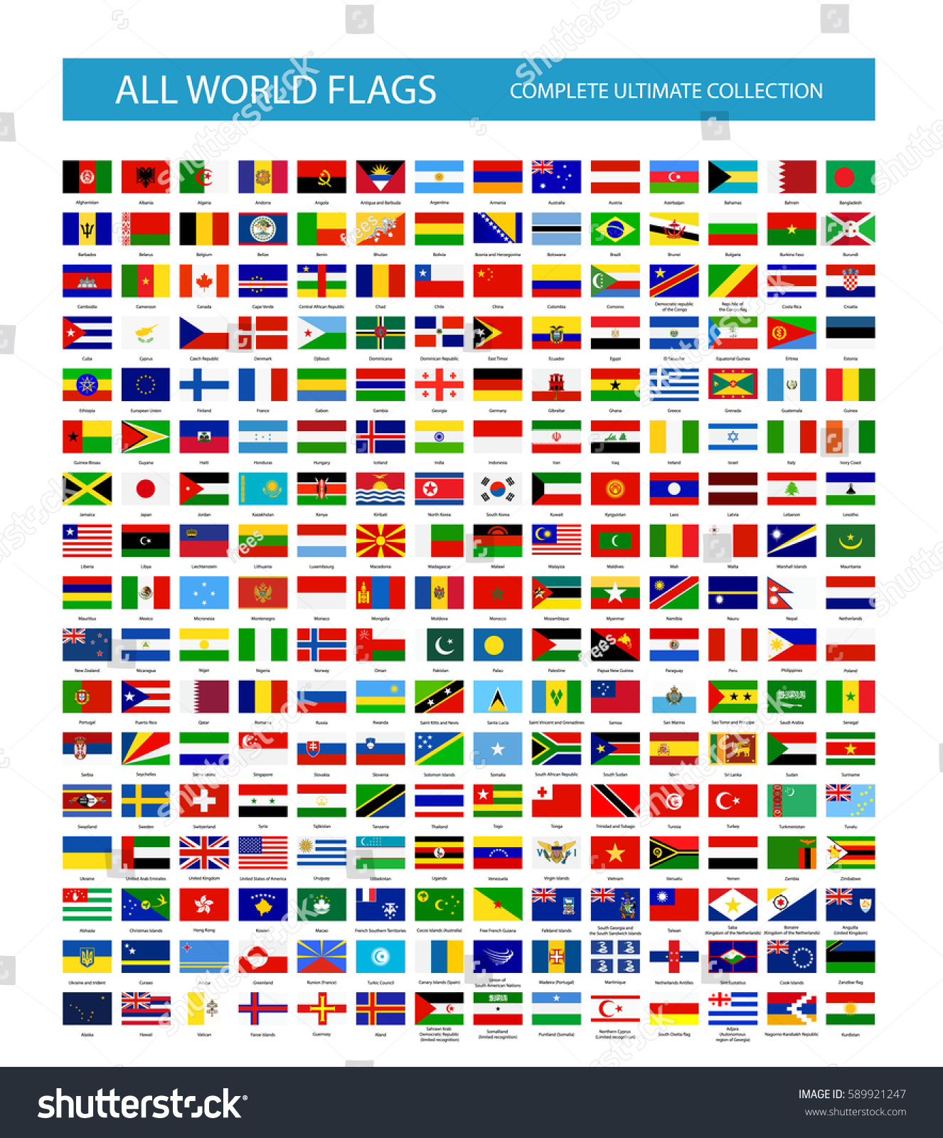 All Vector World Country Flags. All flags are organized by layers with each flag on a single layer properly named. #589921247