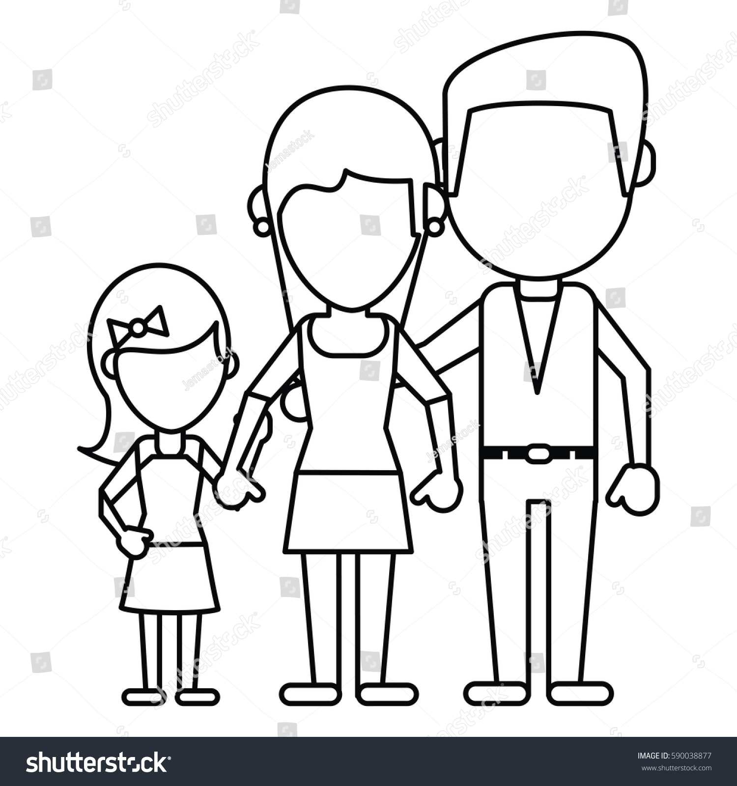 parents with daughter family thin line - Royalty Free Stock Vector ...