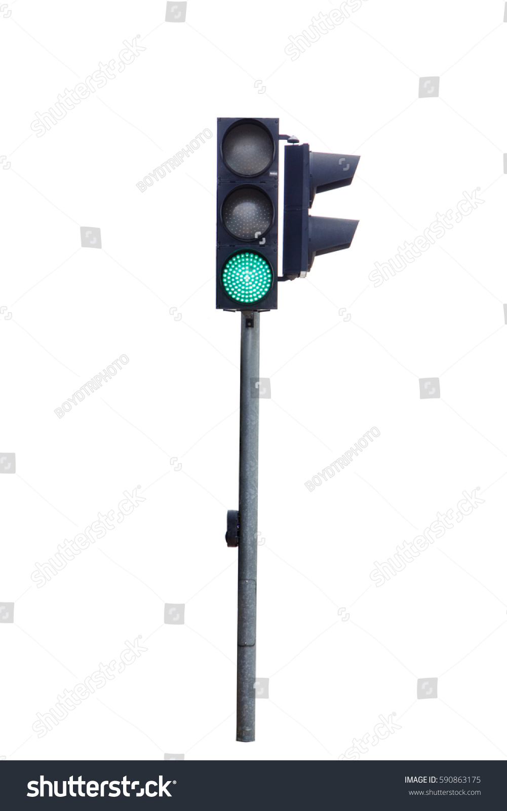 green color traffic light isolated on white background, Real photo #590863175