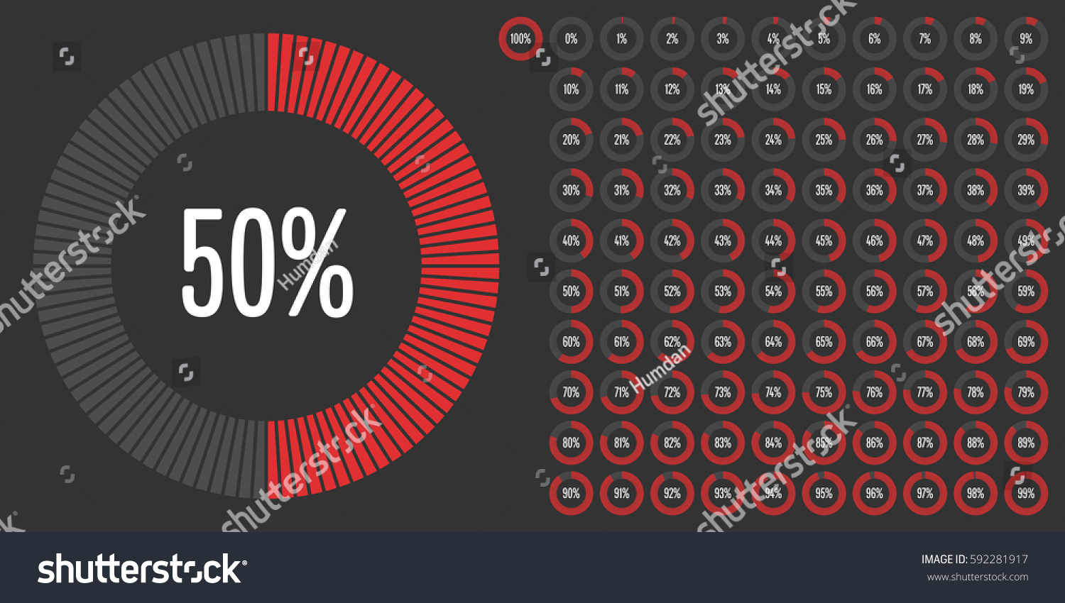 Set Of Circle Percentage Diagrams From 0 To 100 Royalty Free Stock Vector 592281917 