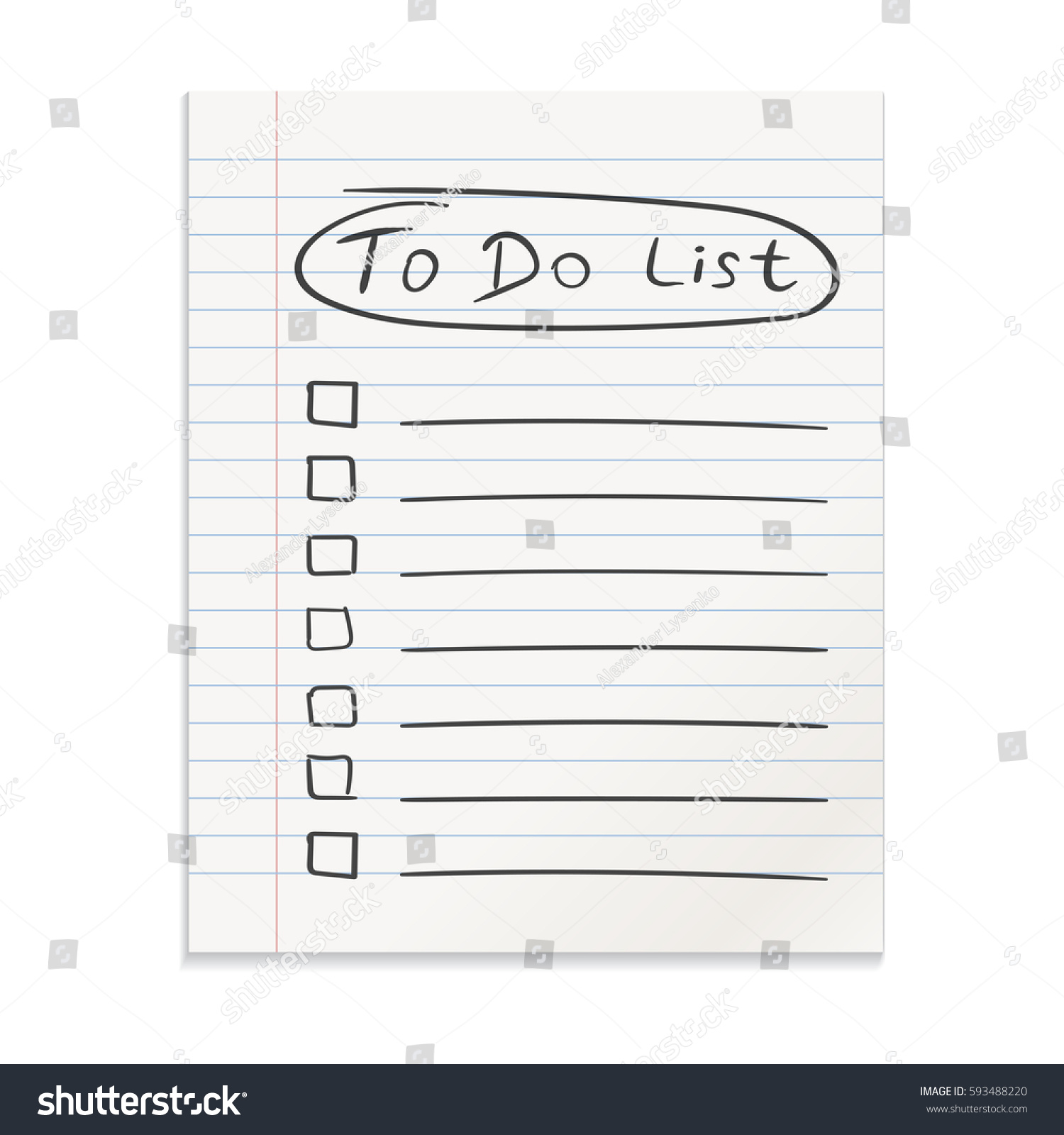 Realistic line paper note. To do list icon with hand drawn text. School business diary. Office stationery notebook on isolated background #593488220