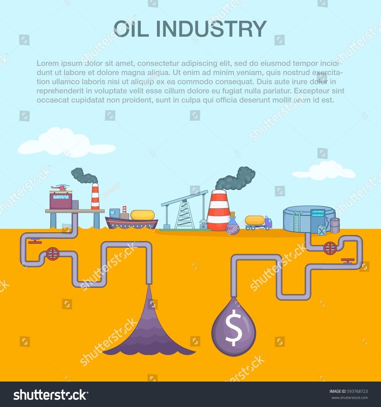 Oil industry cycle concept set. Cartoon - Royalty Free Stock Photo ...